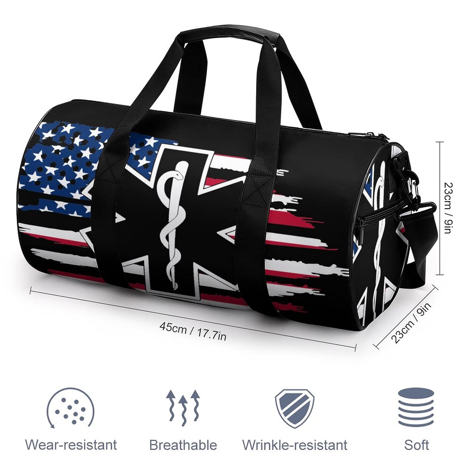 FunnyStar EMS Star of Life EMT Paramedic Gym Bag - American Flag Print Duffle Bag for Men & Women - 17.7 x 9 x 9 Inch Sports Travel Bag - Perfect for Gym, Workouts, Camping & Emergency Medical Professionals
