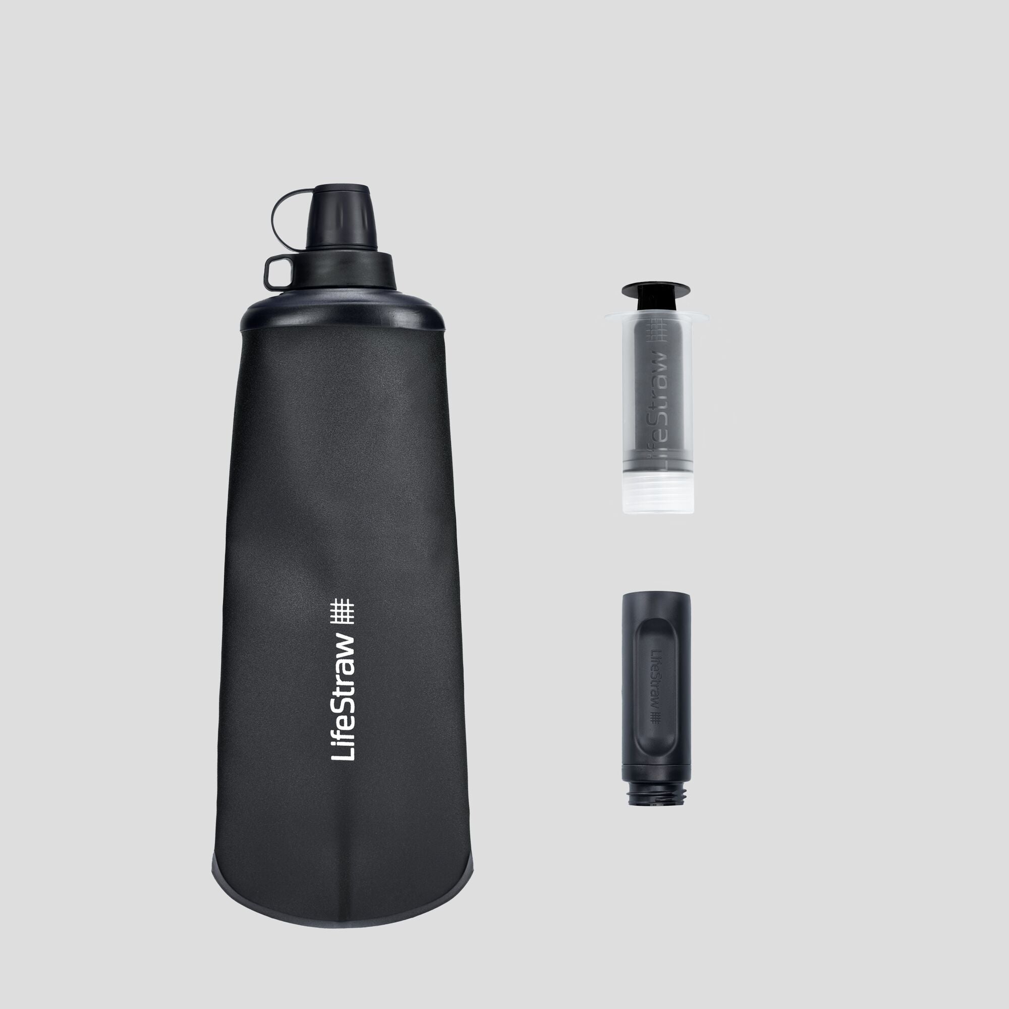 LifeStraw Peak Squeeze Water Filter Bottle 1L - Portable Gravity Purifier for Hiking, Camping & Emergency Preparedness (Dark Grey)