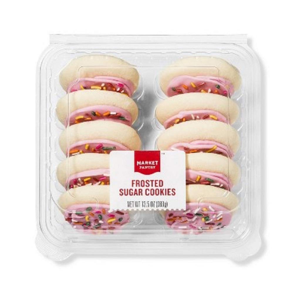 Market Pantry Pink Iced Frosted Sugar Cookies with Rainbow Sprinkles - 10 Count Pack | Soft Baked Treats for Birthday Parties, Baby Showers & Holiday Celebrations