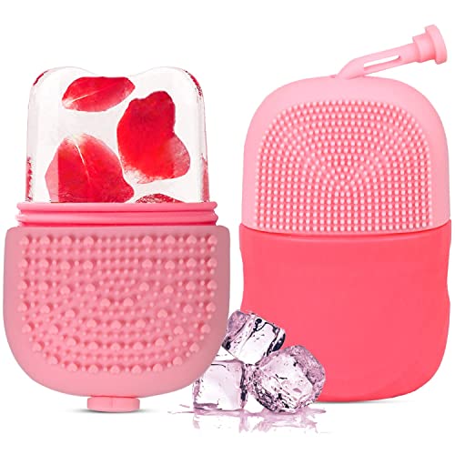 Portable 3-in-1 Ice Roller for Face Massage - Cooling Face Roller with Scrubber & Makeup Brush Cleaner | Reduce Puffiness & Soothe Skin | Perfect for Skincare Routine, Post-Workout Recovery & Makeup Prep (Multi-Color, Pack of 1)