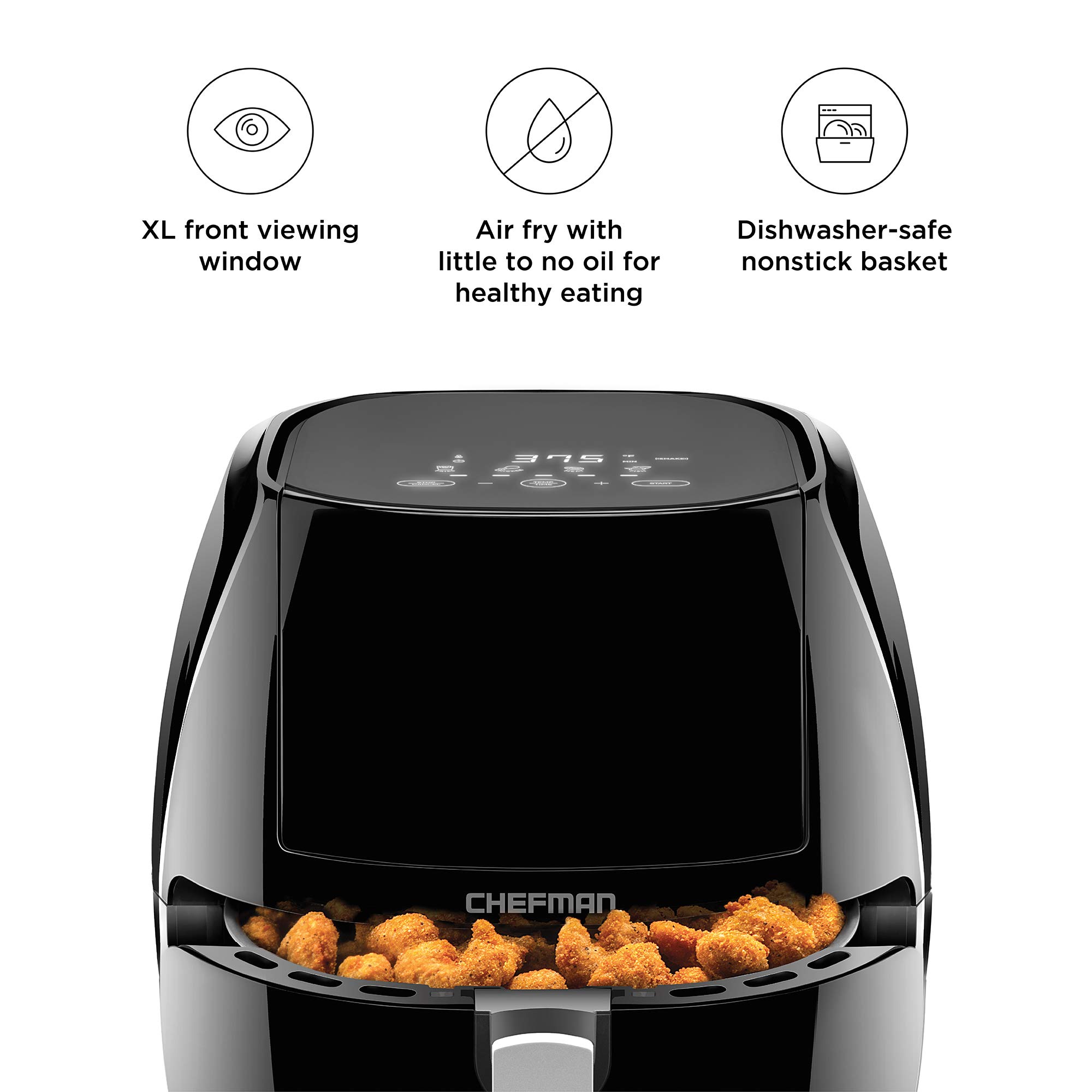 Chefman TurboFry Touch 8 Quart Air Fryer with XL Viewing Window & Digital Display - Healthy Oil-Free Cooking, Adjustable Temp, 8 Presets, Dishwasher Safe Basket - Perfect for Family Meals, Snacks & Quick Healthy Dinners