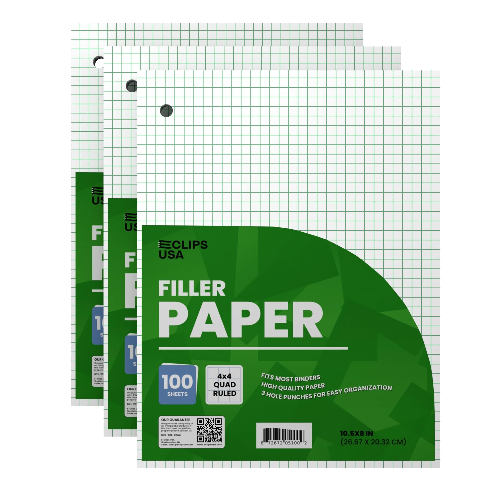 Graph Paper Notebook 3-Pack, 4x4 Quad Ruled (4 Squares per Inch) - 10.5