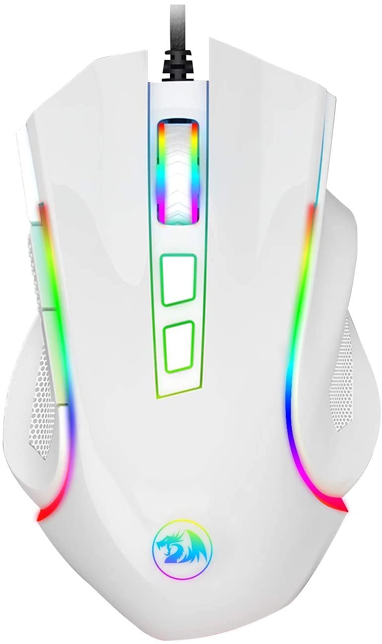 Redragon M602 RGB Wired Gaming Mouse - 7200 DPI High Precision, 8 Programmable RGB Backlight Modes, Ergonomic Design for PC Gamers (White) | Perfect for FPS, MOBA & MMO Gaming on Windows Computers