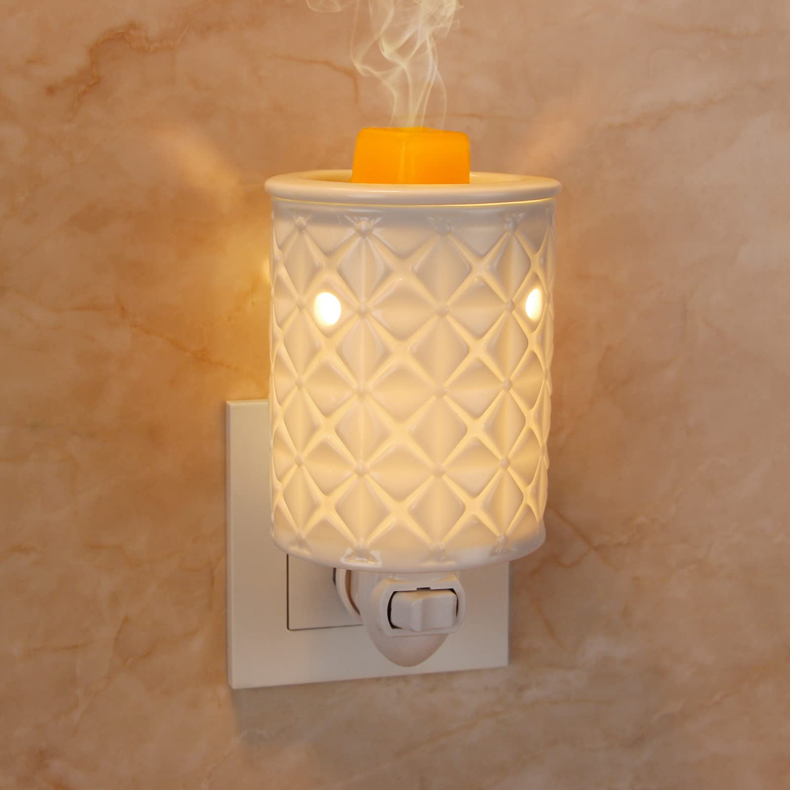STAR MOON Ceramic Wax Melt Warmer & Essential Oil Diffuser - 2-in-1 Wall Plug in Aromatherapy Warmer for Home, Office, Kitchen, Bathroom - Perfect for Relaxation, Stress Relief & Home Fragrance - Includes 2 Bulbs (Bauhinia Design)