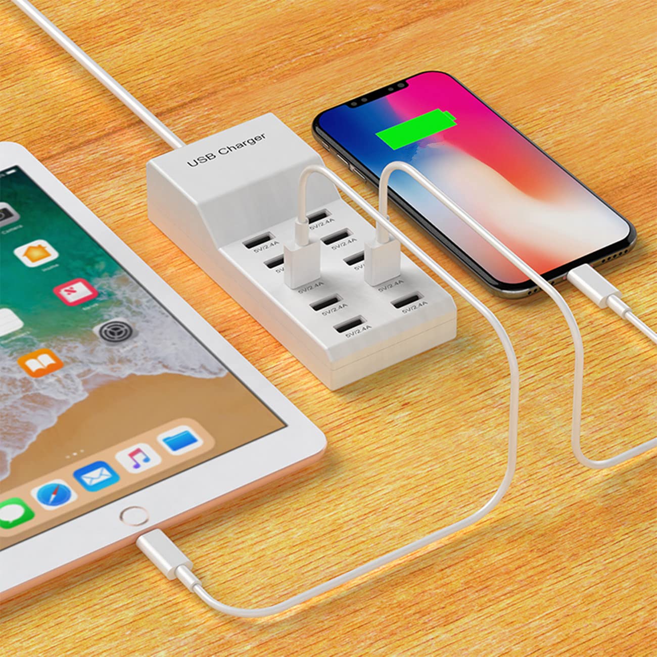 50W 10-Port USB Charging Station - Fast Wall Charger Block for iPhone, iPad, Samsung, Tablet & Multiple Devices | Compact & Safe Desktop Power Hub | Perfect for Home, Office & Travel Use