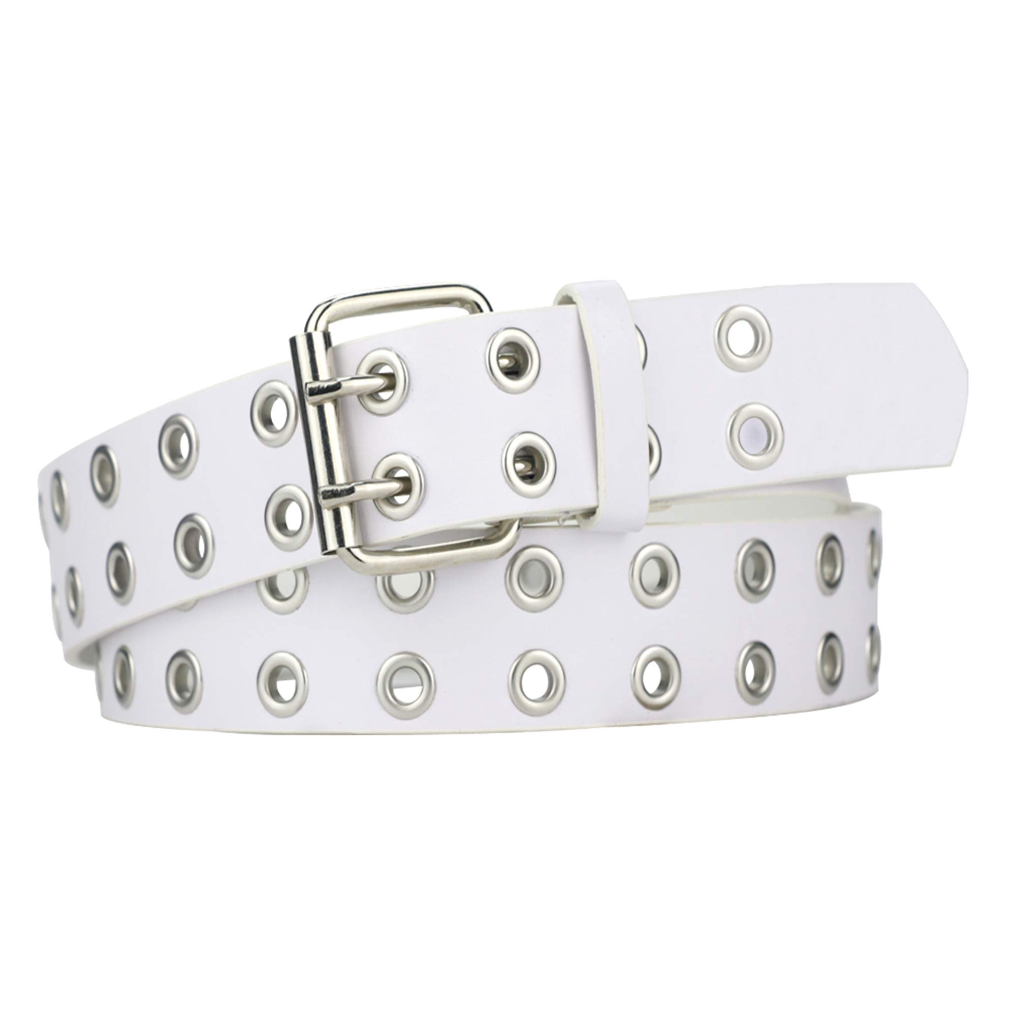 Women's & Men's Black Leather Belt with Double Grommets - Adjustable Waist Strap for Casual, Office & Formal Wear | Durable & Stylish Fashion Accessory