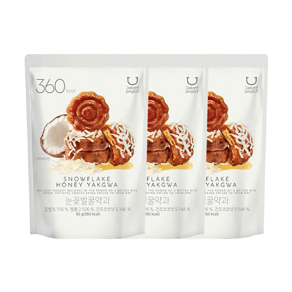 Delight Project Snowflake Honey Yakgwa Korean Traditional Cookie - 85g x 3 Packs - Sweet Snack for Tea Time, Gift Giving & Asian Dessert Lovers