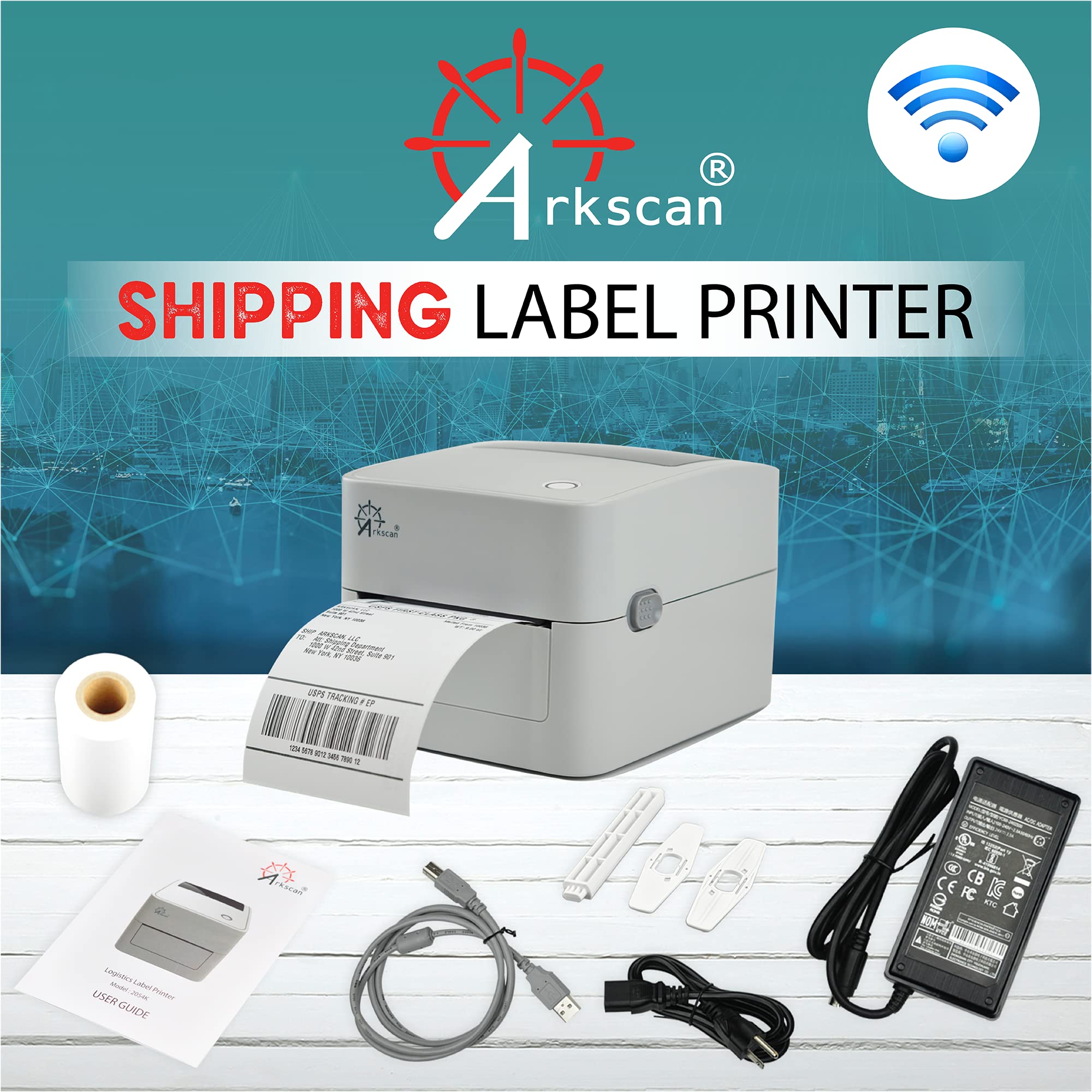 2054K-WF Mini WiFi Wireless Shipping Label Printer - Compatible with iPhone, Windows, Mac, Chromebook & Android - Works with Amazon, eBay, PayPal, Shopify, ShipStation, UPS, USPS, FedEx - Perfect for E-commerce Sellers & Small Business Shipping Labels