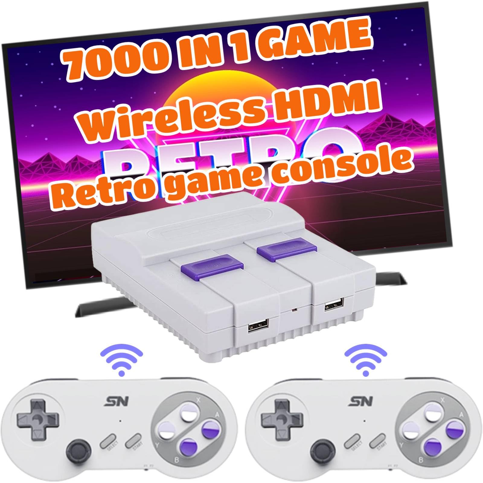 Retro Gaming Console with 7100 Classic Games - 4K HD HDMI Output, Wireless Dual Controllers, TF Card Support & Plug and Play - Perfect for Family Game Nights and Nostalgic Entertainment