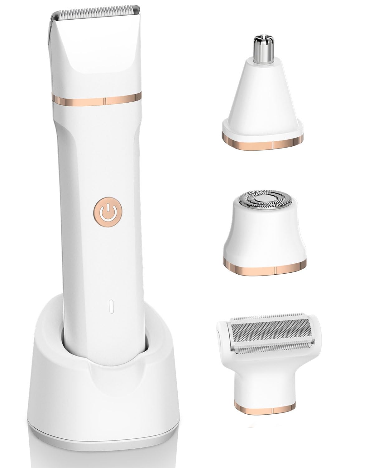 Electric Bikini Trimmer for Women - 4-in-1 Waterproof Pubic Hair & Facial Hair Remover with Replaceable Razors & Nose Hair Trimmer | Rechargeable Women's Grooming Kit for Smooth Skin at Home & Travel