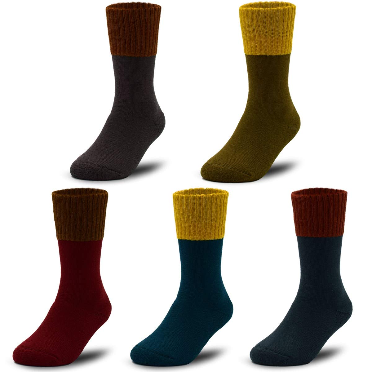 Boys' Thick Cotton Winter Socks - 5 Pack Warm Thermal Socks for Kids - Perfect for Cold Weather, Snow Days & Outdoor Activities