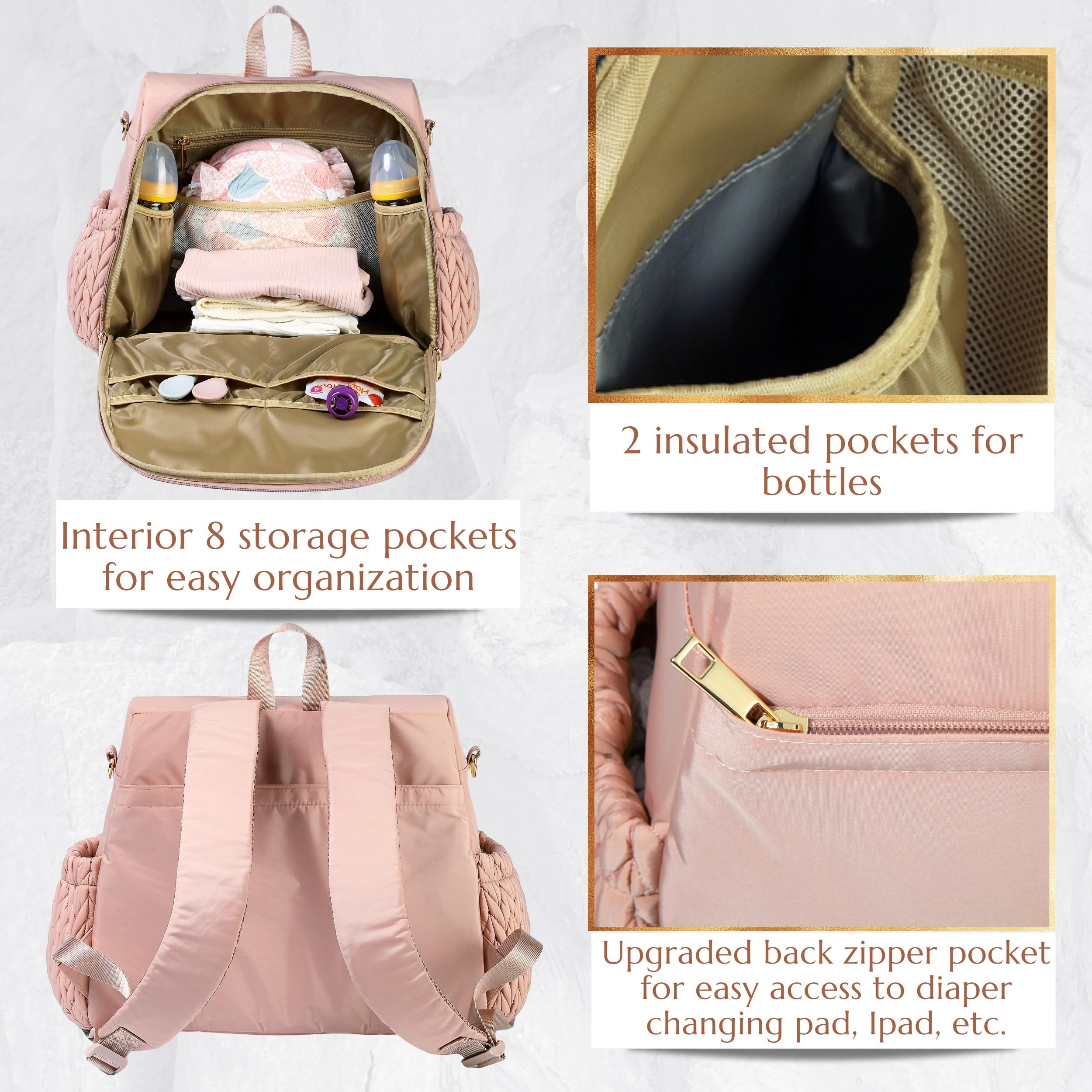 SEWBOO Allie Stylish Diaper Backpack - Insulated Baby Bag with Changing Pad & Stroller Clips | Perfect for Travel, Daycare & On-the-Go Parents | Waterproof Diaper Bag with Shoulder Strap & Multiple Pockets