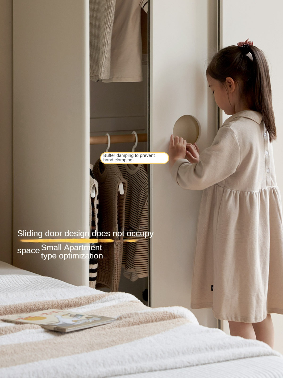 Birch Solid Wood Kids Wardrobe with Cream Sliding Doors - Durable & Stylish Storage for Bedrooms, Playrooms, and Nurseries