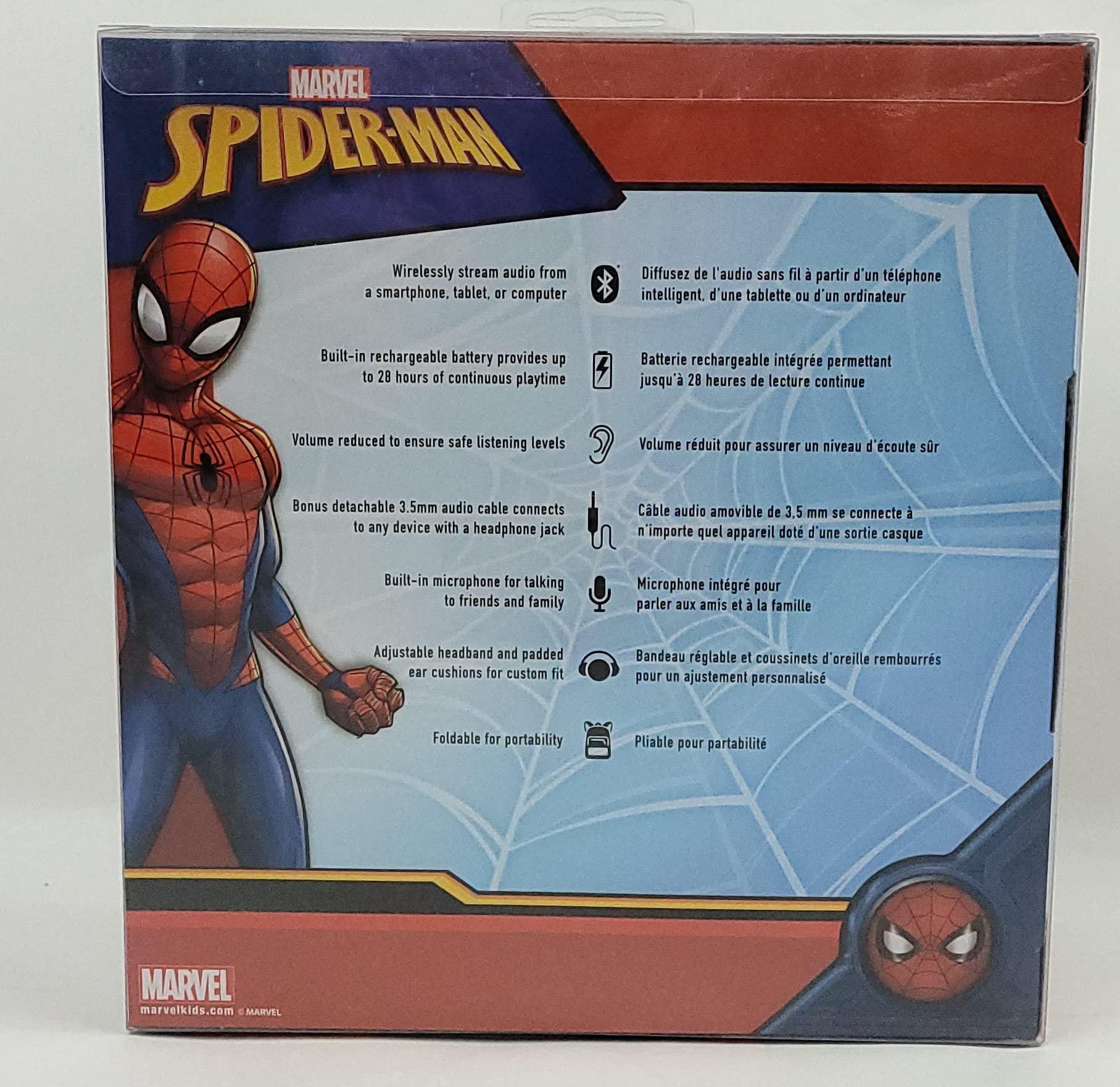 Spiderman Bluetooth Headphones for Kids - Wireless, Rechargeable, Kid-Friendly Sound with Volume Control - Perfect for School, Travel & Gaming (Marvel Superhero Design)