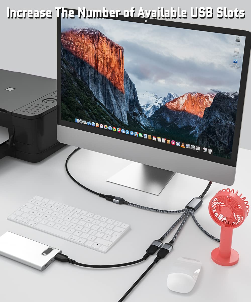 Elebase 1FT USB Y Cable - 1 Male to 4 Female USB Splitter Adapter for PC, Laptop, MacBook, TV - Fast Data Transfer & Charging - Perfect for Home Office, Gaming & Multi-Device Setup