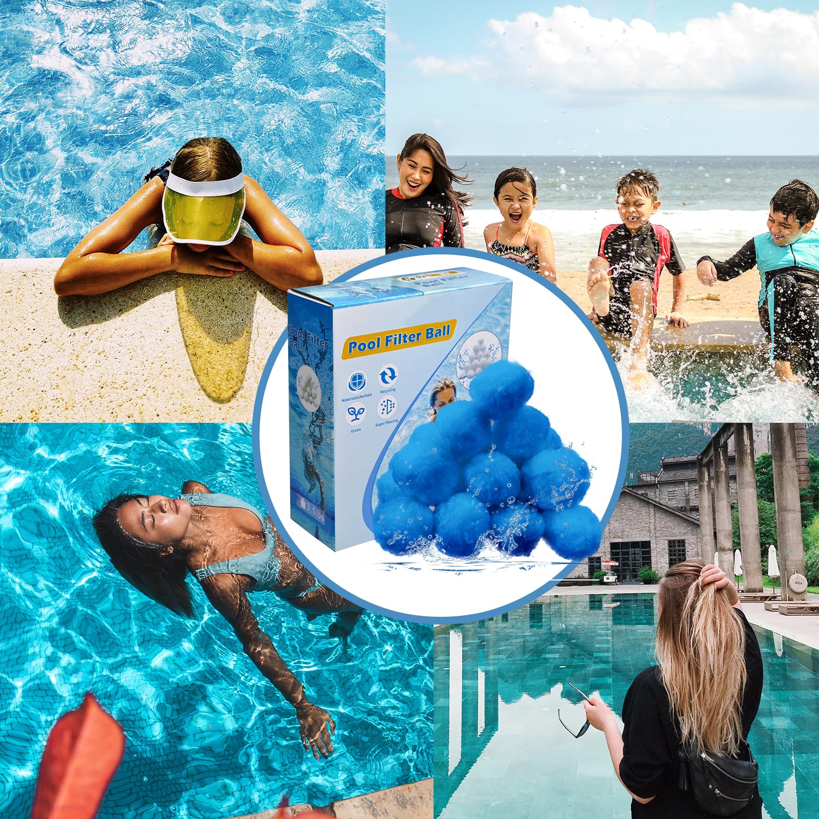 4.6 lbs Eco-Friendly Fiber Pool Filter Balls - Sand Filter Replacement for Above Ground Pools, Reusable Filter Media (Equivalent to 150 lbs Sand) - Perfect for Backyard, Inground & Above Ground Pool Maintenance