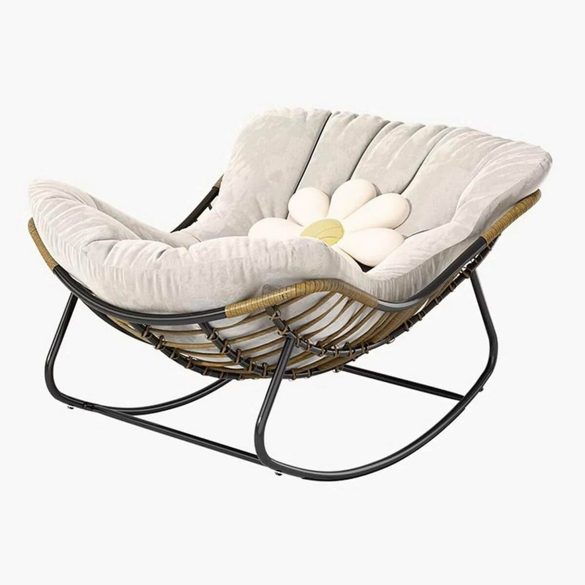Modern Black Upholstered Armless Rocking Chair with Sturdy Metal Legs - Compact Space-Saving Design for Nursery, Living Room & Small Apartments