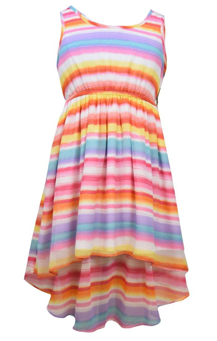 Bonnie Jean Girls' Pink Watercolor Stripe Chiffon High-Low Dress for Toddler to Kids (2T-6X) - Perfect for Birthday Parties, Photo Shoots & Special Occasions