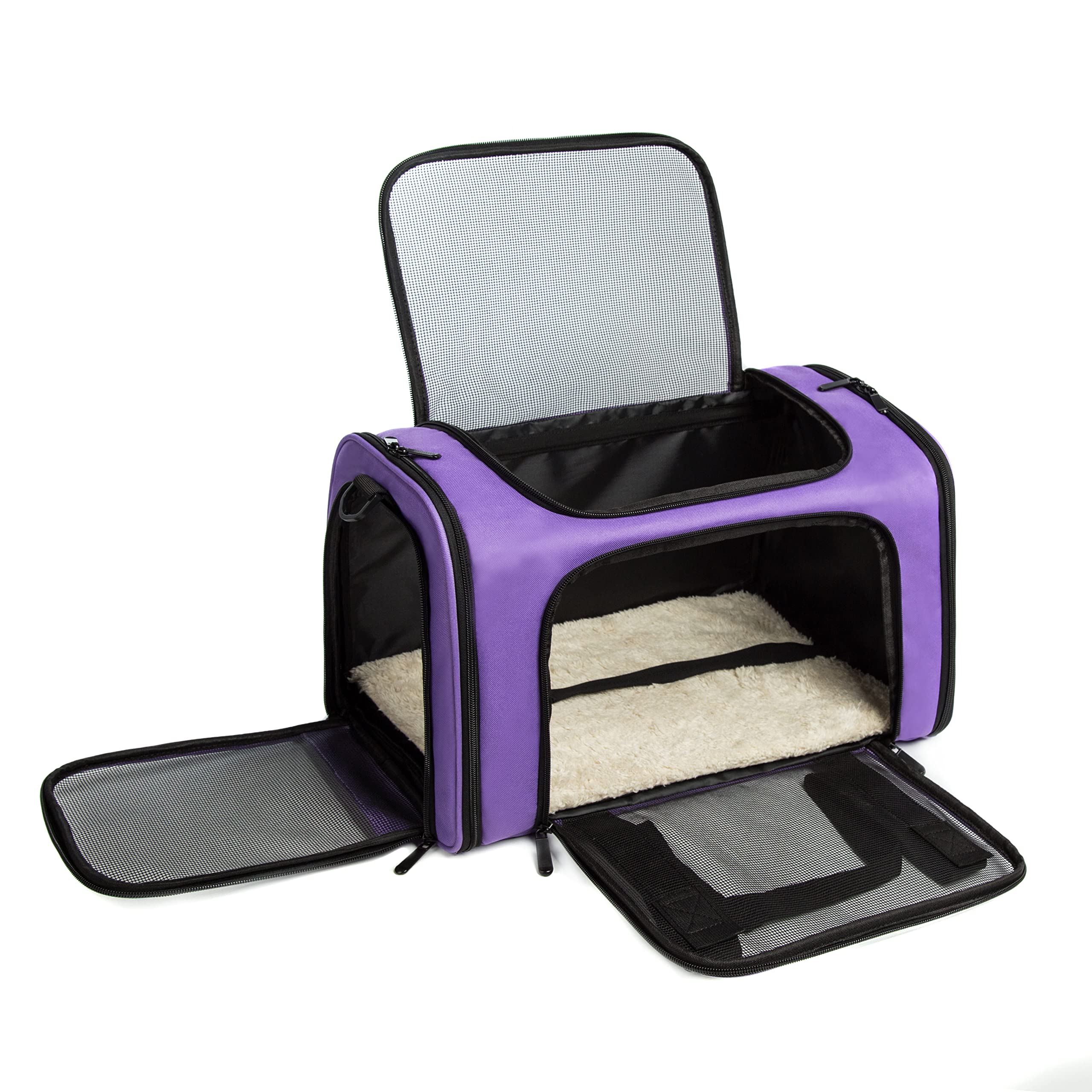Airline Approved Collapsible Soft-Sided Pet Carrier for Small & Medium Cats & Dogs Up to 15 lbs - Purple Travel Cat Bag & Dog Carrier for Airplane, Car, Vet Visits & Outdoor Adventures