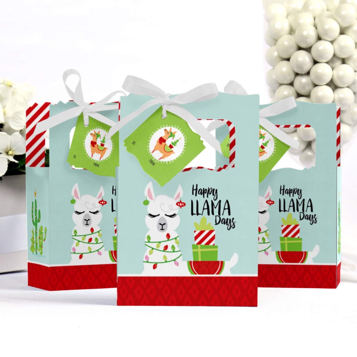 Big Dot of Happiness Fa La Llama Christmas Holiday Party Favor Boxes - Set of 12 Festive Gift Boxes for Holiday Parties, Office Celebrations & Christmas Events