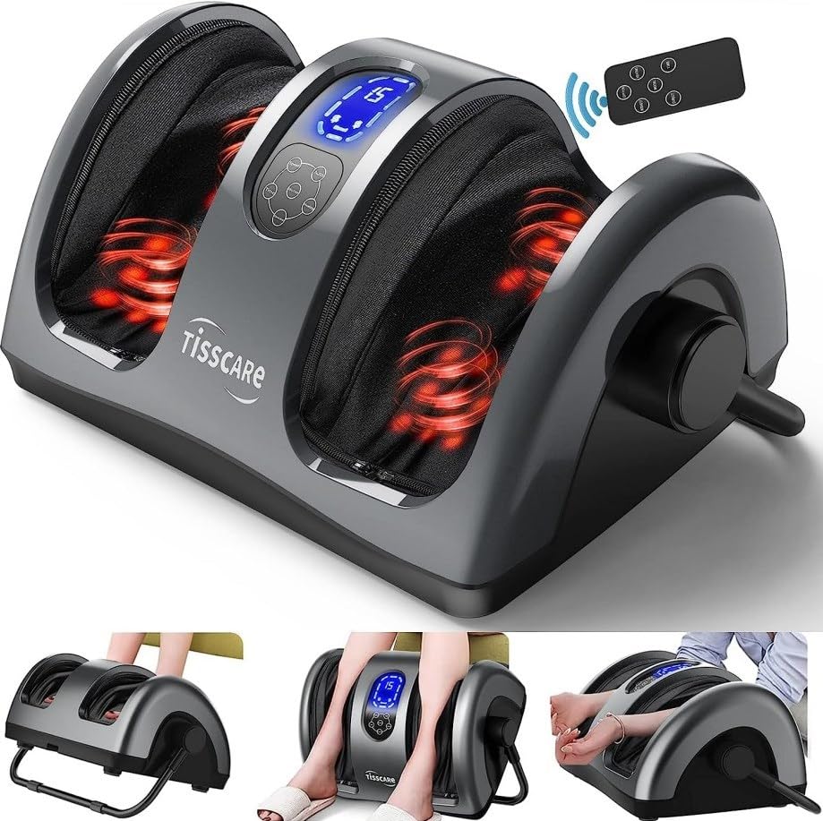 TISSCARE Shiatsu Foot Massager with Heat - Deep Kneading Massage Machine for Neuropathy, Plantar Fasciitis Pain Relief - Therapeutic Leg, Calf & Ankle Massager with Heating - Perfect Gift for Men & Women - Ideal for Home Relaxation & Foot Care Therapy