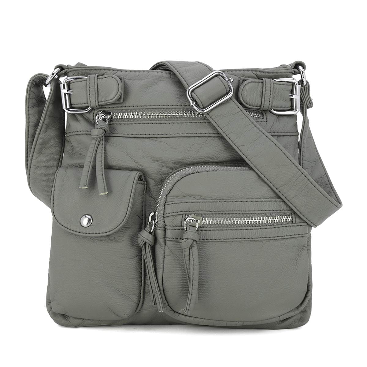 Angel Kiss Women's Crossbody Bag - Washed Leather Shoulder Purse with Multiple Pockets | Soft Hobo Handbag for Everyday Use, Travel & Shopping