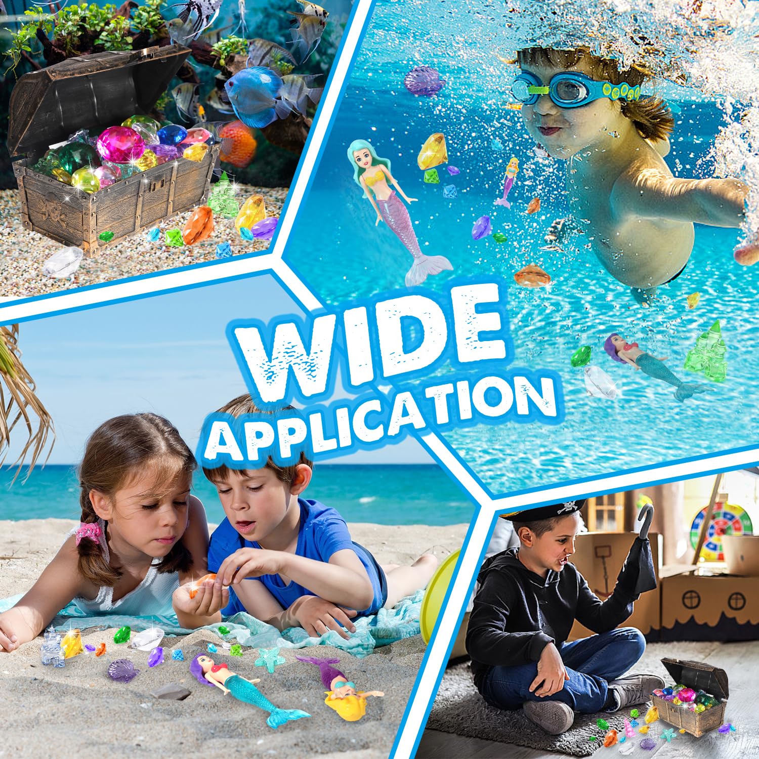 EIMMBD 36pcs Diving Gem Pool Toys Set - Colorful Plastic Diamonds with Treasure Pirate Box - Fun Swimming & Diving Toys for Kids - Perfect for Pool Parties, Beach Games & Underwater Treasure Hunts