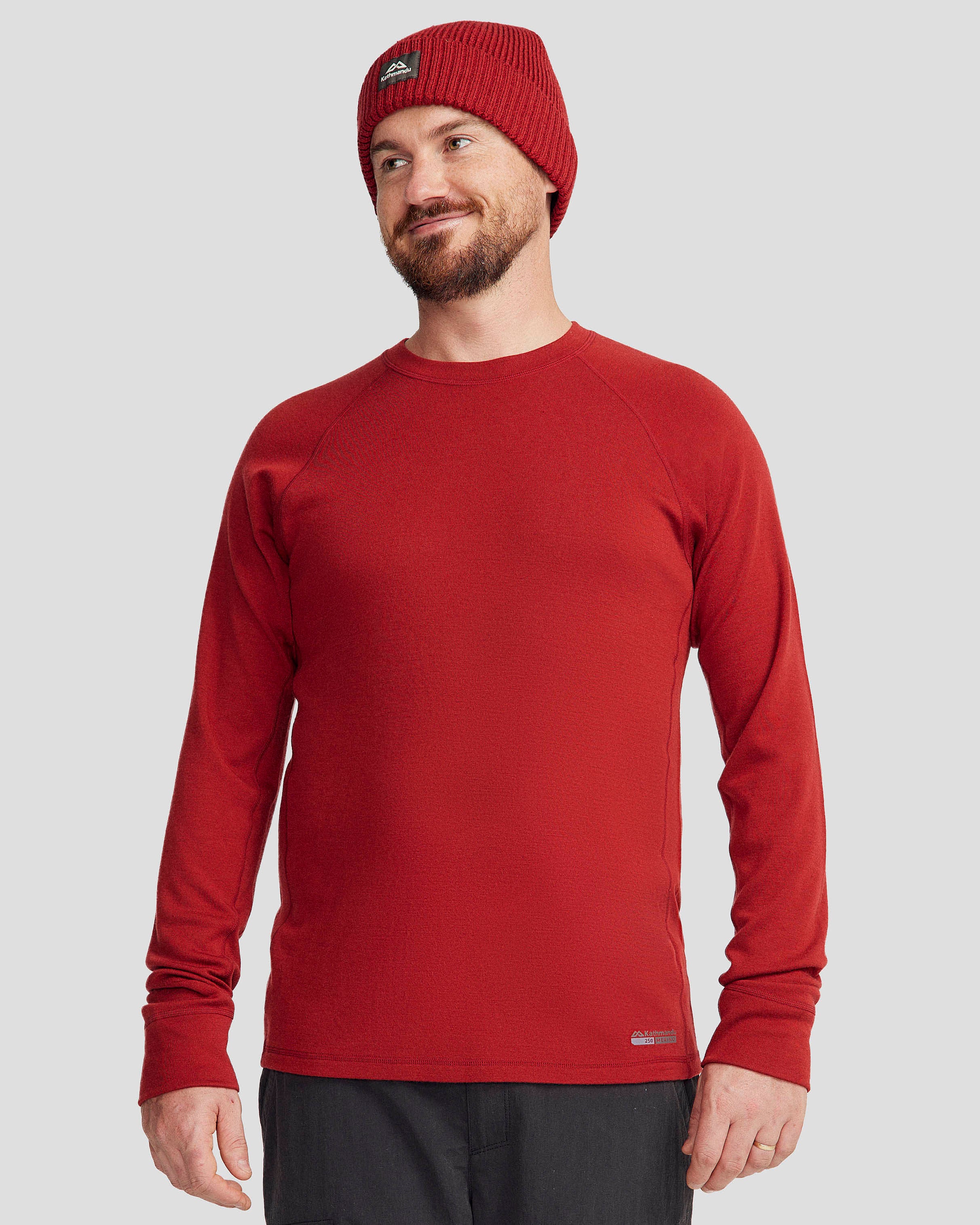 Men's K Merino 250 Long Sleeve Thermal Top - Pinot Color - Base Layer for Hiking, Skiing & Winter Outdoor Activities