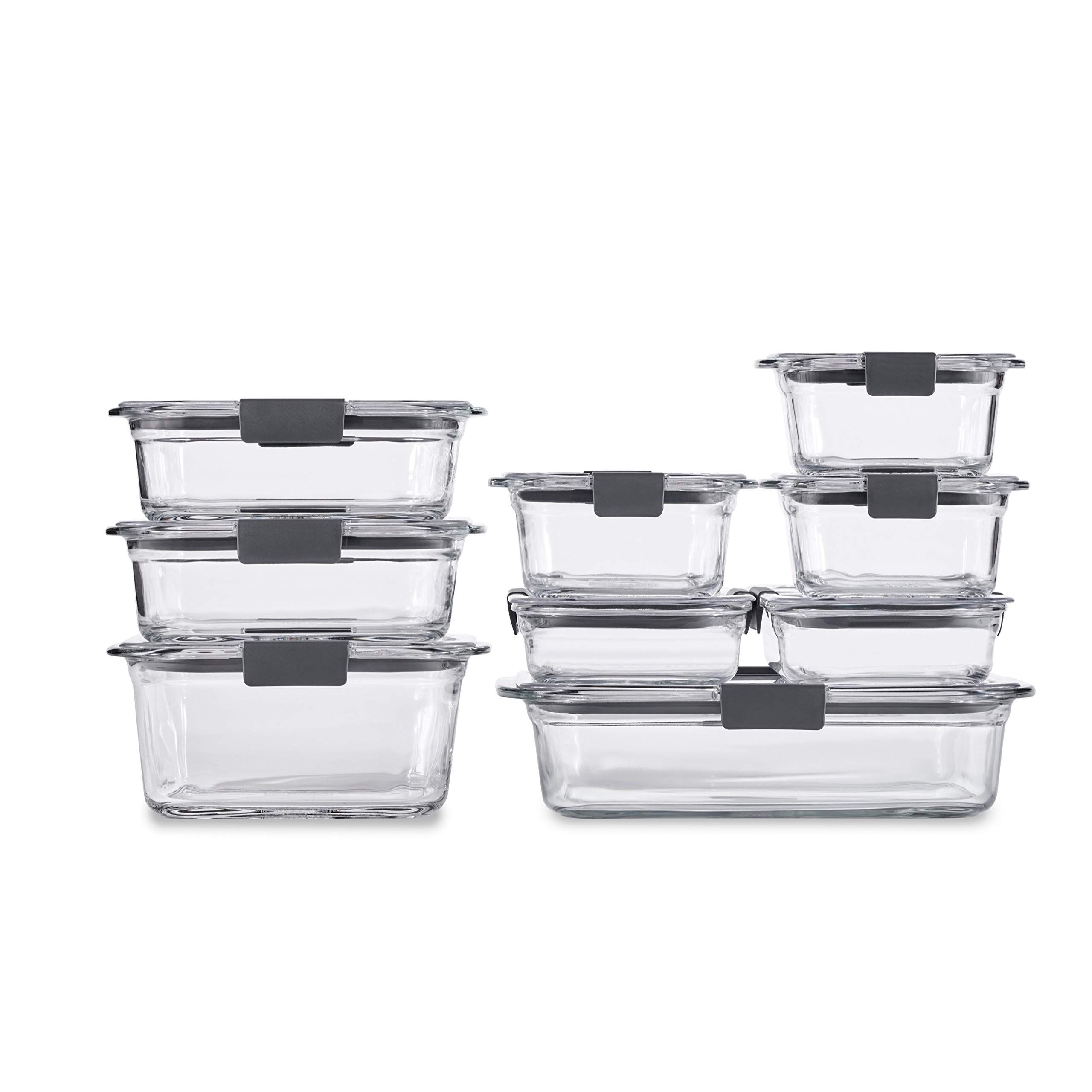 Rubbermaid Brilliance Glass Food Storage Containers Set of 9 (8 Pieces Total) - 3.2-Cup BPA-Free Leakproof Containers with Lids - Clear Glass Meal Prep & Leftovers Storage for Kitchen, Office, and Picnics