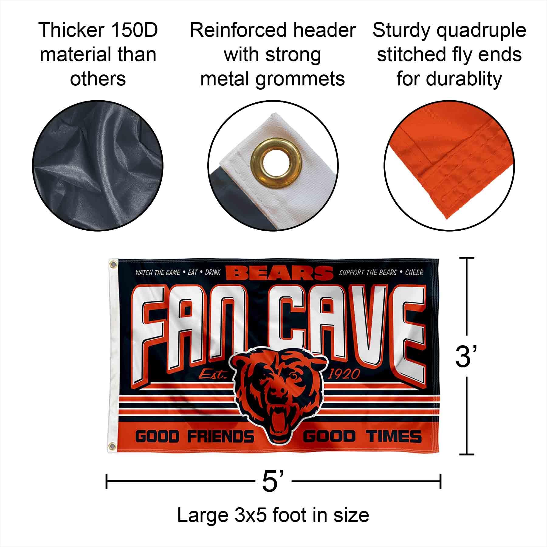 Chicago Bears Fan Man Cave Banner Flag - Officially Licensed NFL Team Decor for Game Day, Tailgating & Sports Room - Perfect for Bears Fans & Football Enthusiasts