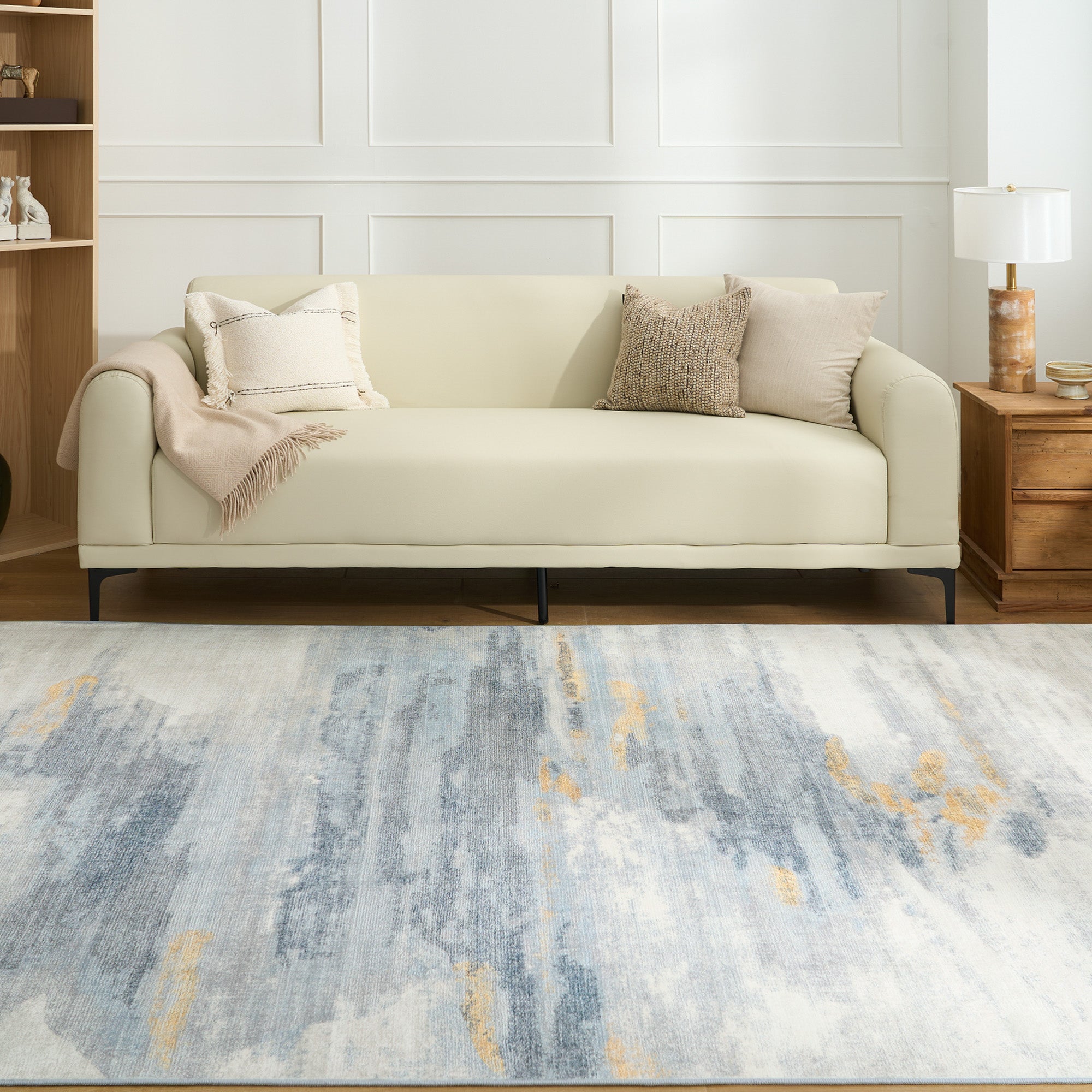 Easy Clean Washable Rug - Modern Abstract Neutral Brushed Design - Durable Spillproof & Pet Friendly Non-Slip Area Rug - Perfect for Living Room, Bedroom & High Traffic Areas