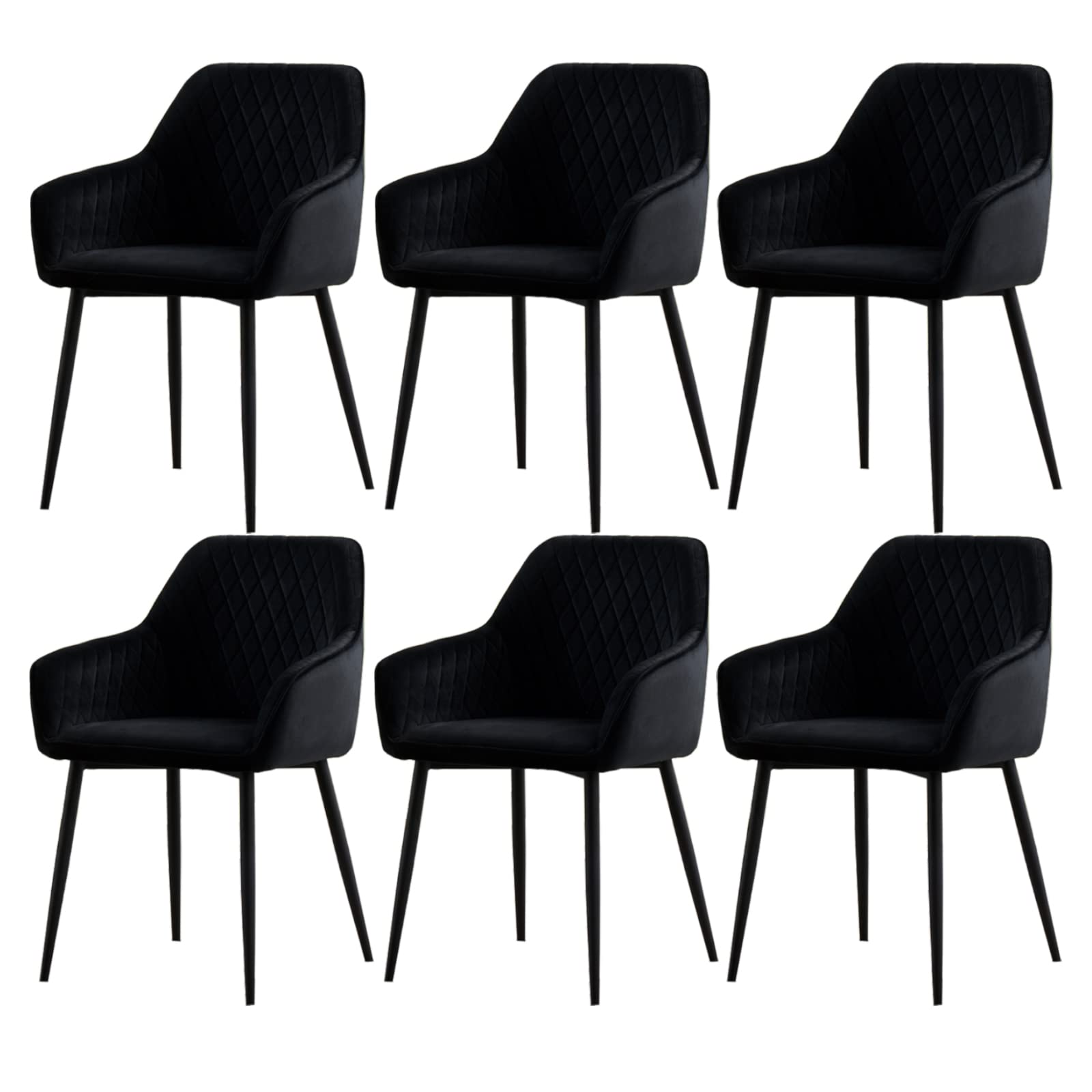 ENJAOUSLF 6-Piece Black Velvet Upholstered Dining Chairs Set with Metal Legs - Modern High Back Lattice Accent Chairs for Living Room, Dining Room & Kitchen - Perfect for Home Decor, Entertaining Guests & Family Gatherings
