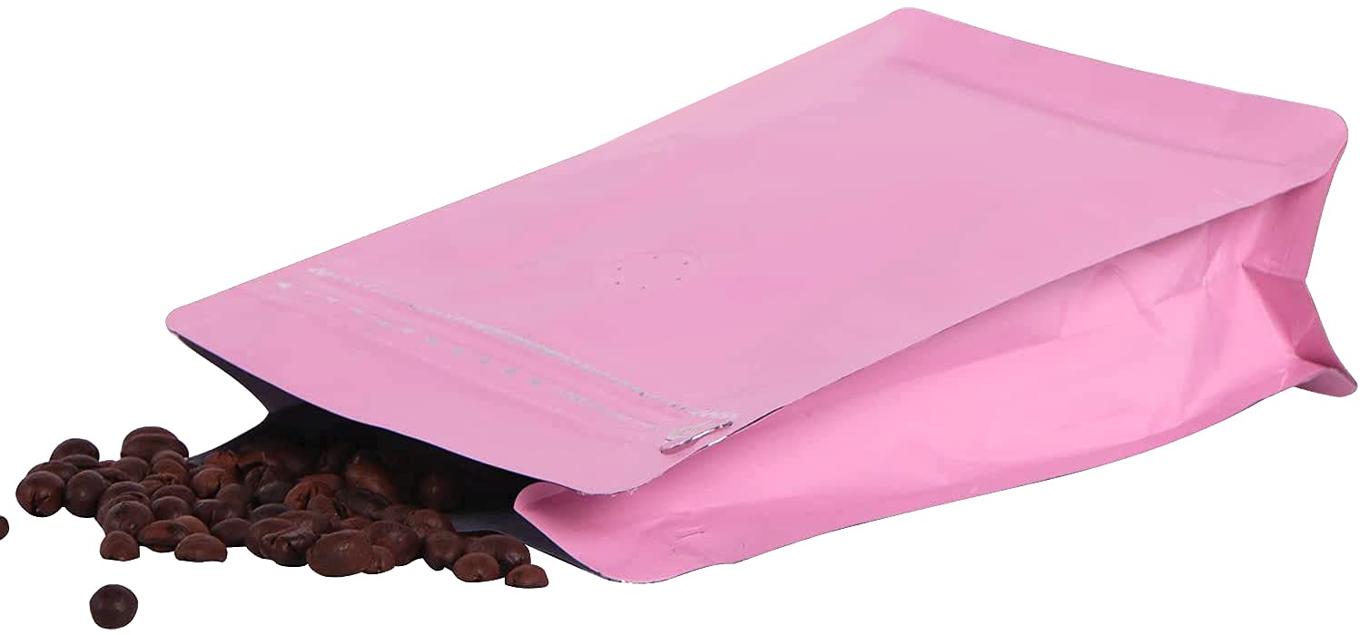 Premium Flat Bottom Coffee Bags with One-Way Valve - High Barrier Aluminum Foil Stand-Up Pouches for Fresh Coffee Beans Storage (8oz/50pc, Pink) | Reusable, Heat Sealable with Side Zipper | Perfect for Home Roasters, Coffee Shops & Bulk Storage