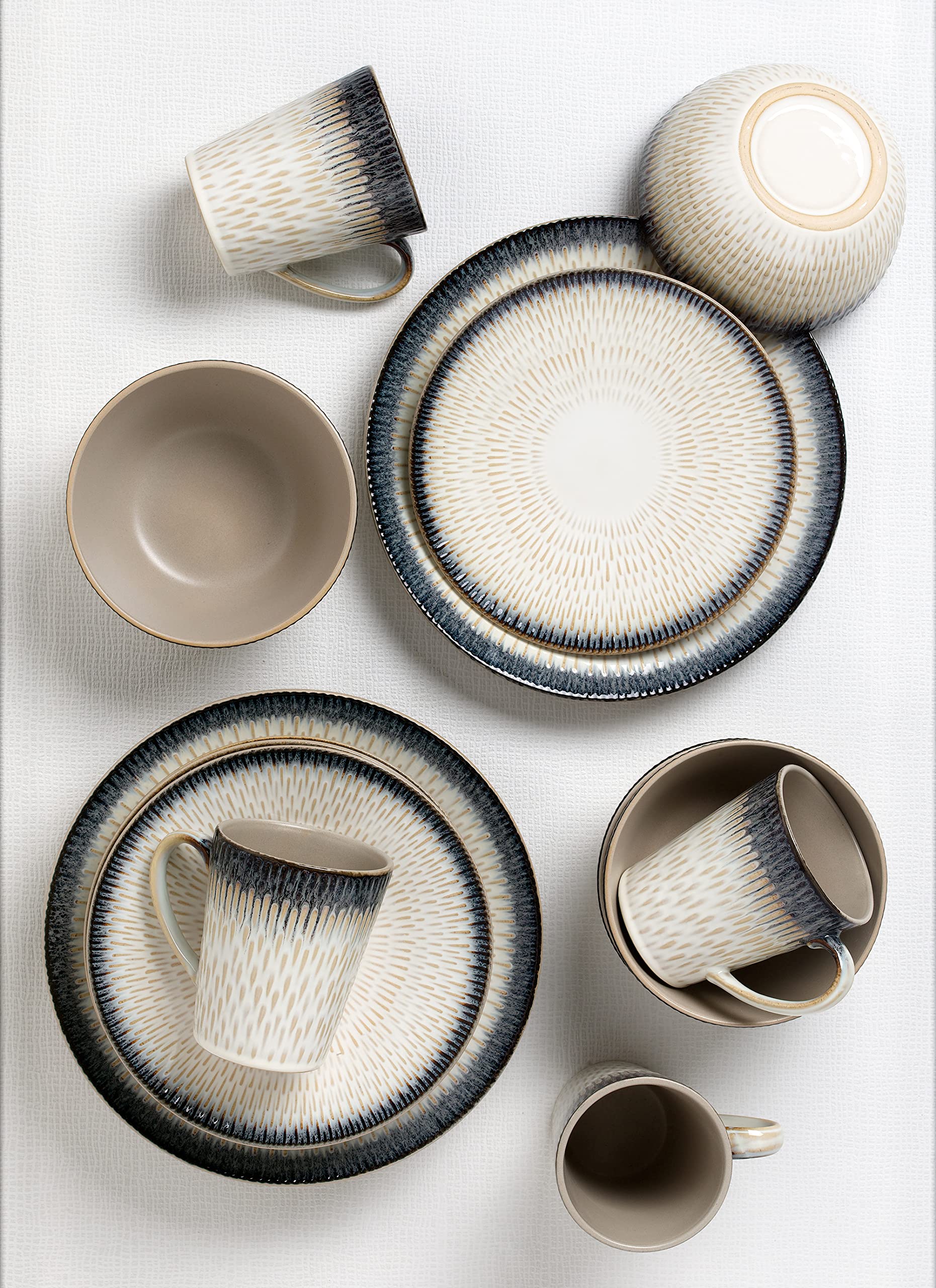 Elegant Modern Stoneware Scroll Dinnerware Set - Blue Drop 16-Piece Dinnerware for Parties, Events & Special Occasions | Perfect for Holiday Gatherings, Weddings & Formal Dining