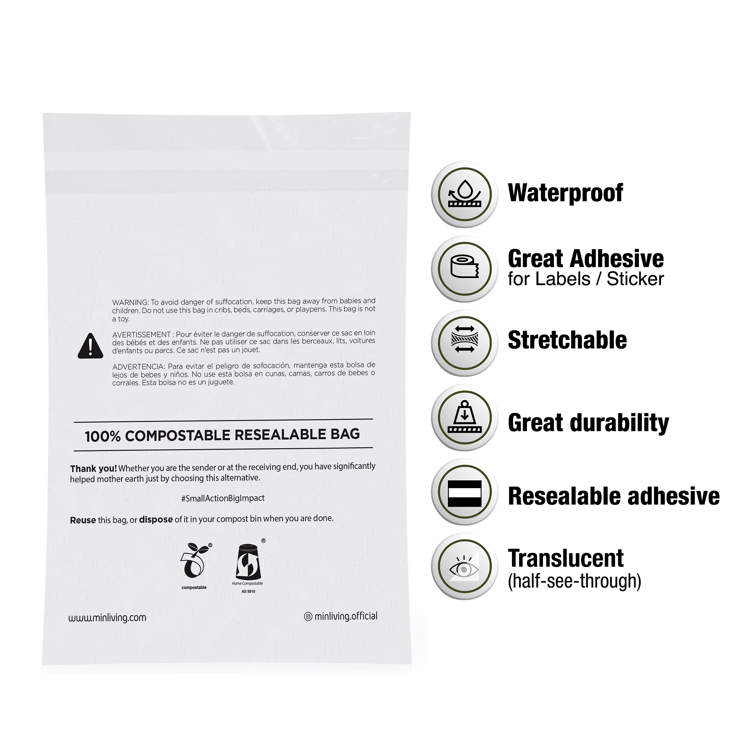 Eco-Friendly Plant-Based Cello Bags - 85 Count Biodegradable & Compostable Storage Bags with Resealable Closure, 6x9 Inch Small Size for Clothes, Snacks & Cosmetics | Perfect for Travel, Gift Wrapping & Zero-Waste Lifestyle