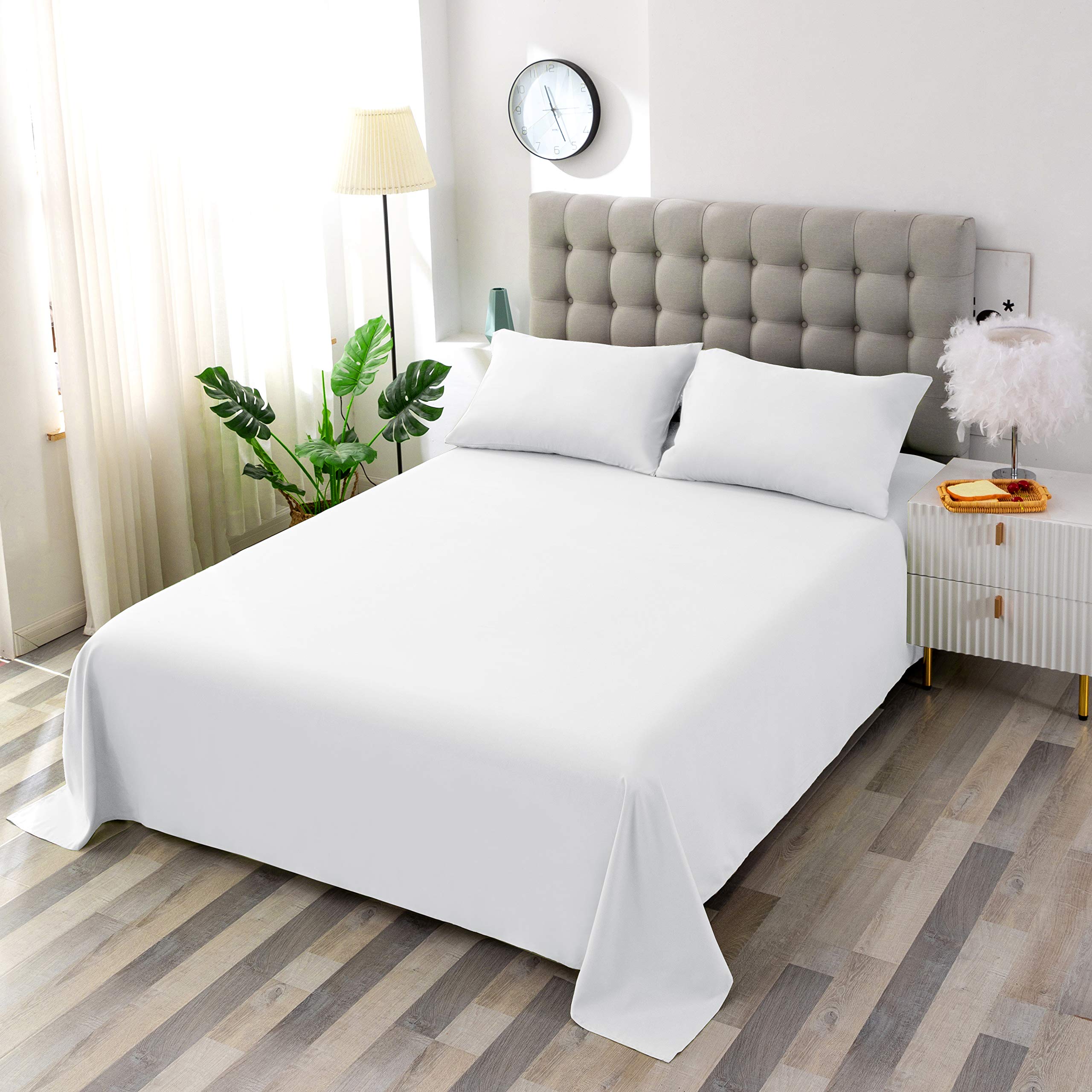 Premium 800 Thread Count Queen Size Flat Sheet - 100% Cotton Top Bed Sheet, Single Piece (White) - Soft & Breathable for Comfortable Sleep, Hotel Luxury Bedding