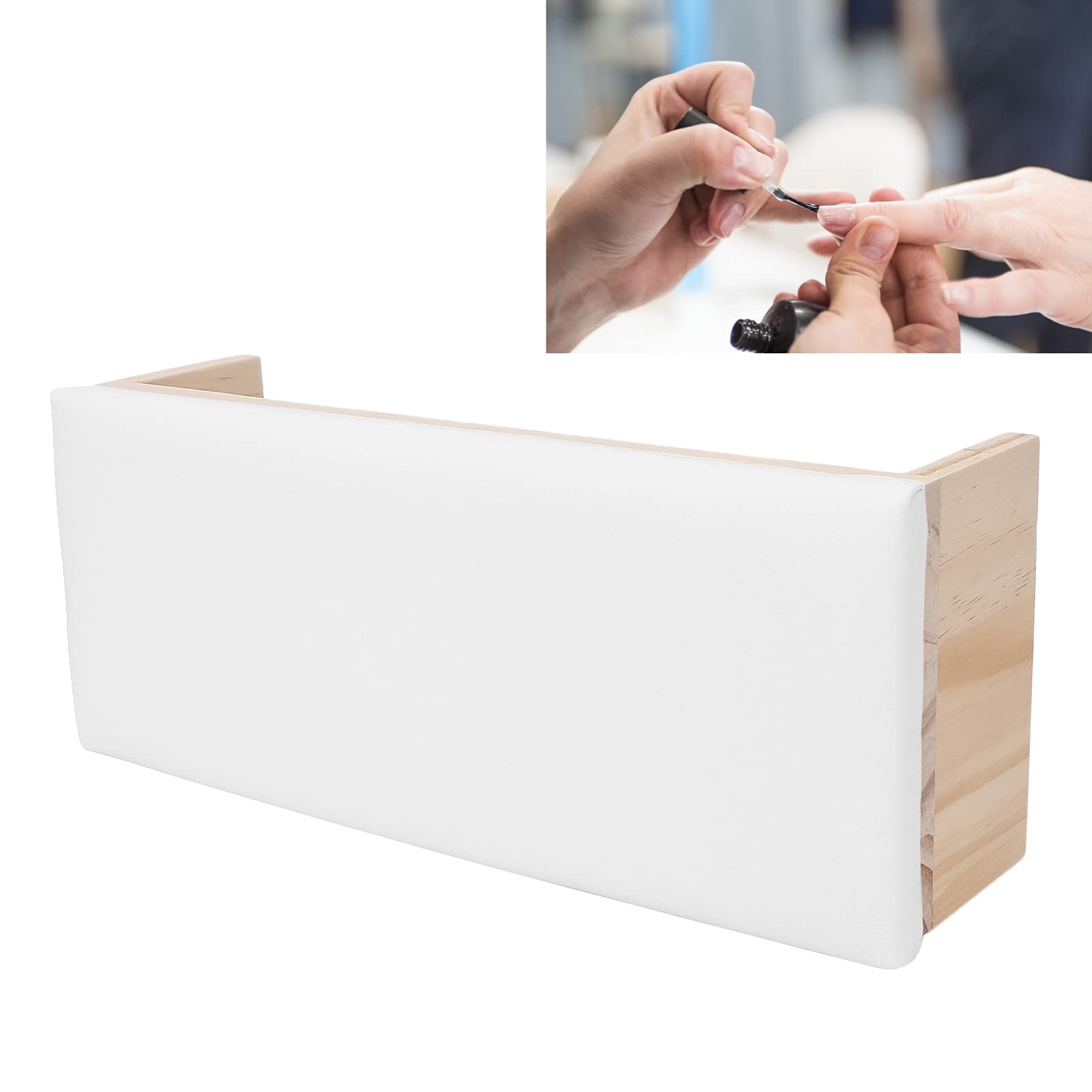 Professional Nail Arm Rest Cushion - Soft PU Leather Hand Pillow with Solid Wood Base for Nail Art Salon & Home DIY | Comfortable Support for Manicures, Pedicures & Nail Technician Work (White)