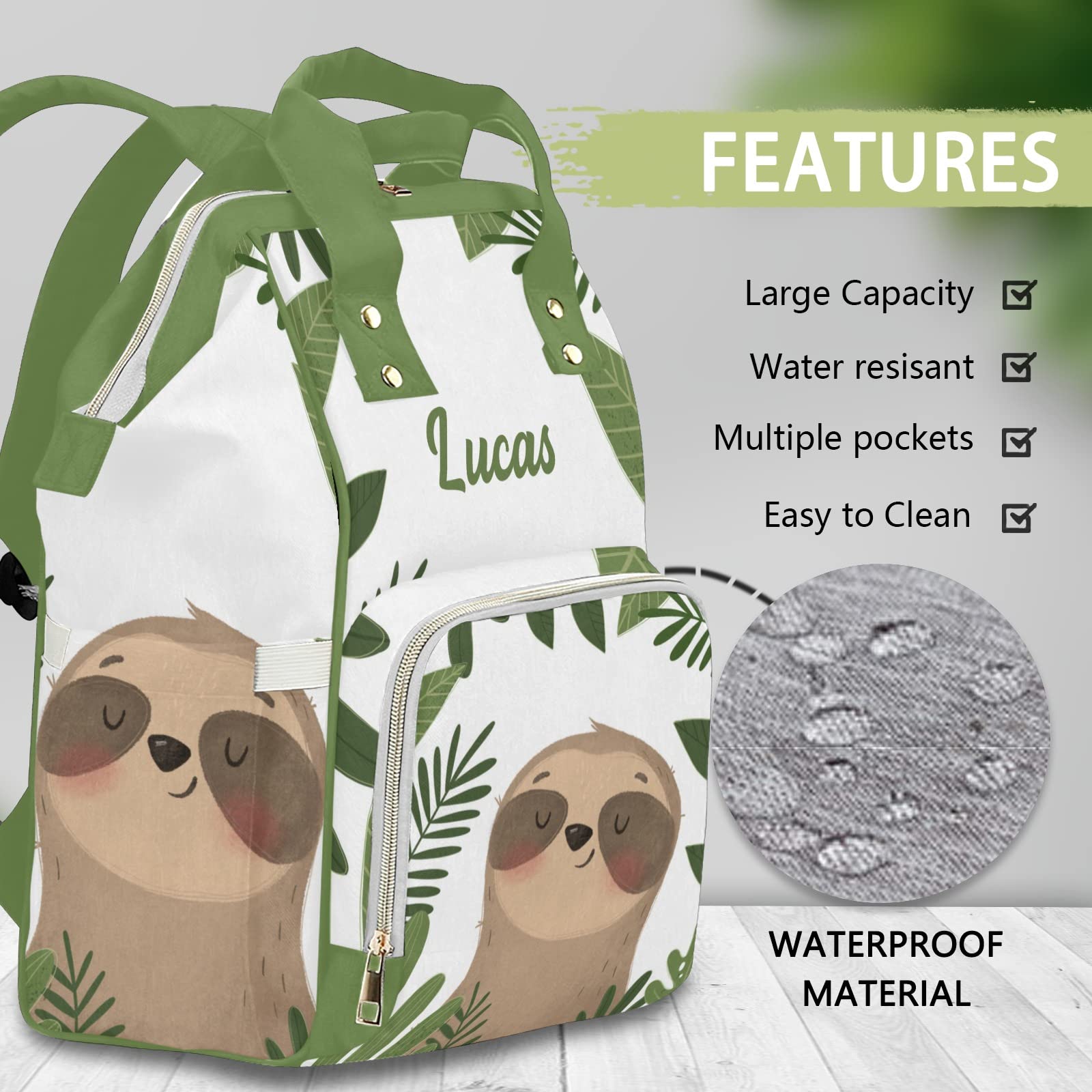 Custom Sloth Tropical Diaper Bag Backpack - Personalized Baby Shower Gift for Moms, Waterproof & Spacious Diaper Tote for Travel, Daycare & Everyday Use