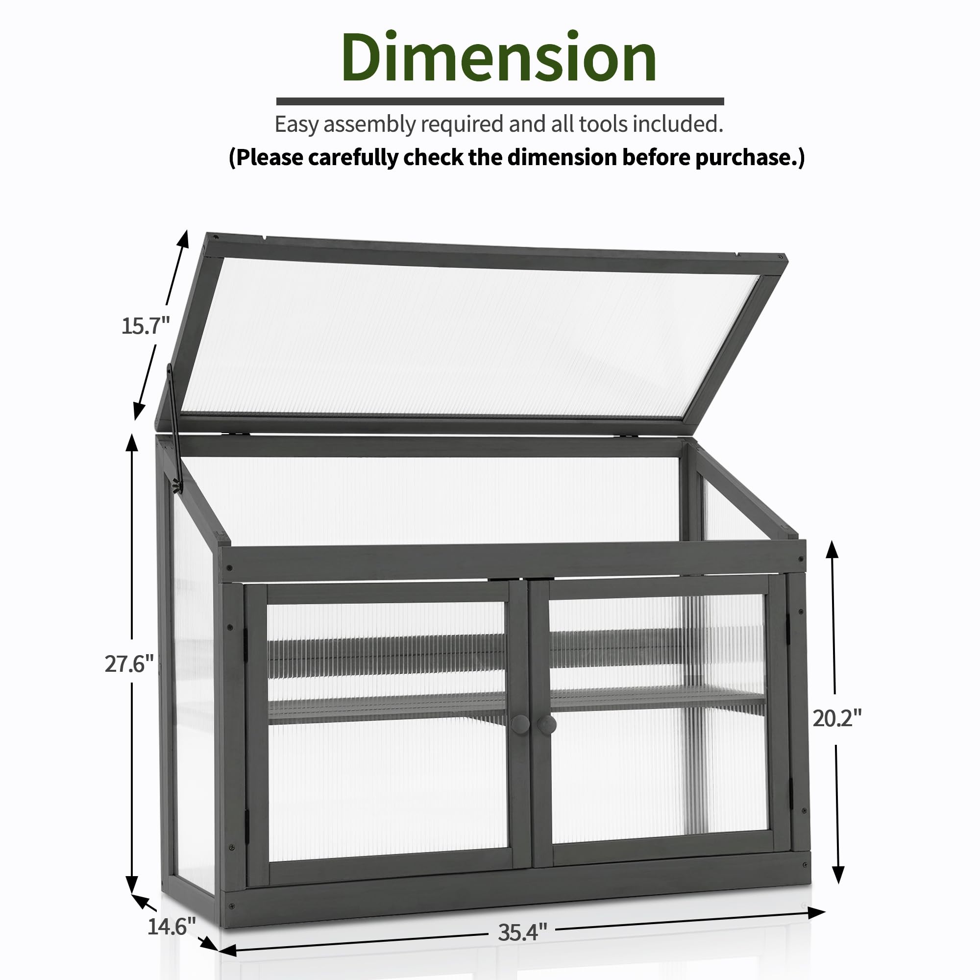 MCombo 2-Tier Wooden Cold Frame Greenhouse - Raised Garden Bed with Flower Planter Shelf for Plant Protection (Dark Grey) | Ideal for Seed Starting, Herb Gardening & Outdoor Plant Growth