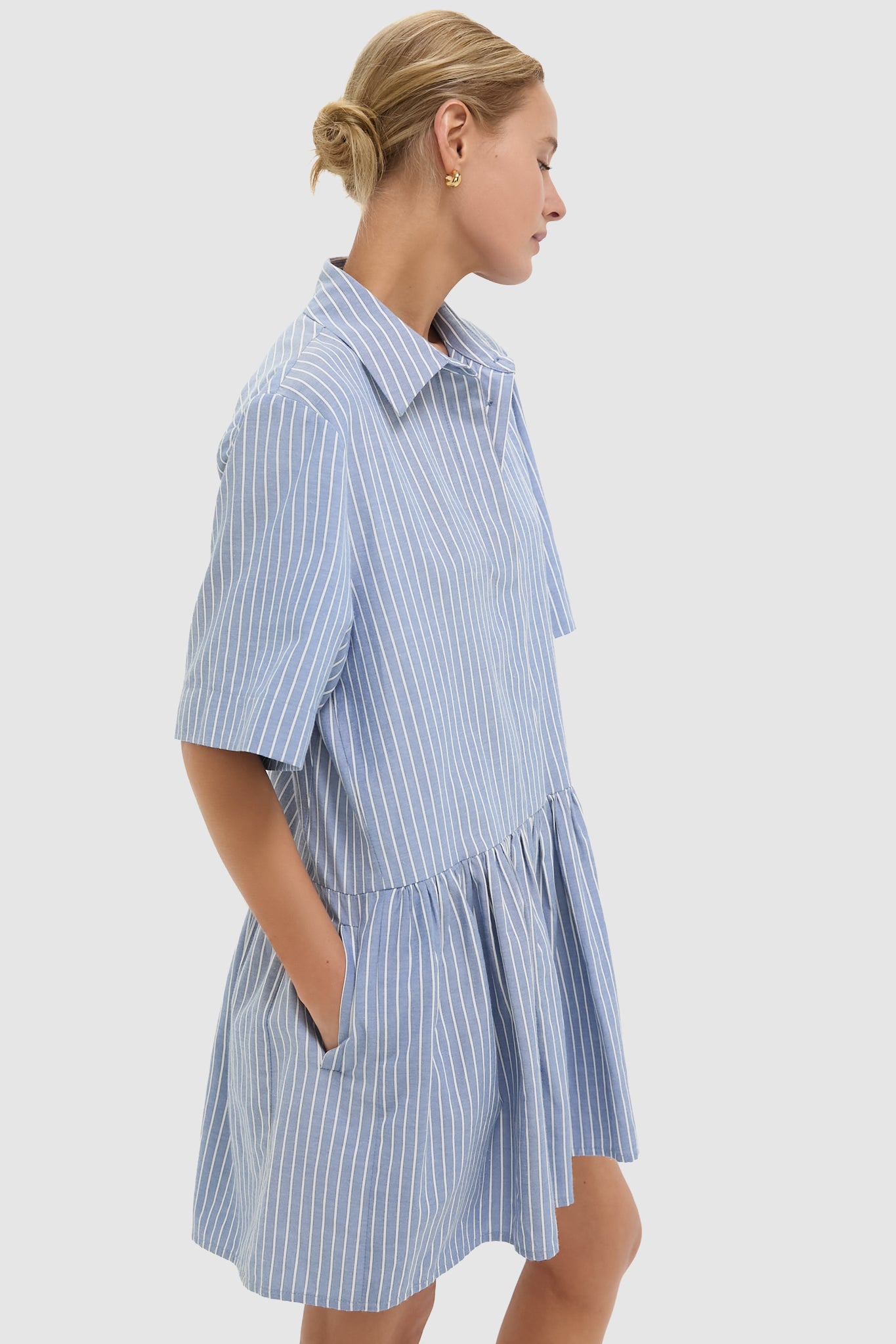 Blue Stripe Piper Shirt Dress for Women - Casual Flowy Summer Midi Dress with Pockets | Perfect for Beach, Vacation, Office Wear and Date Nights