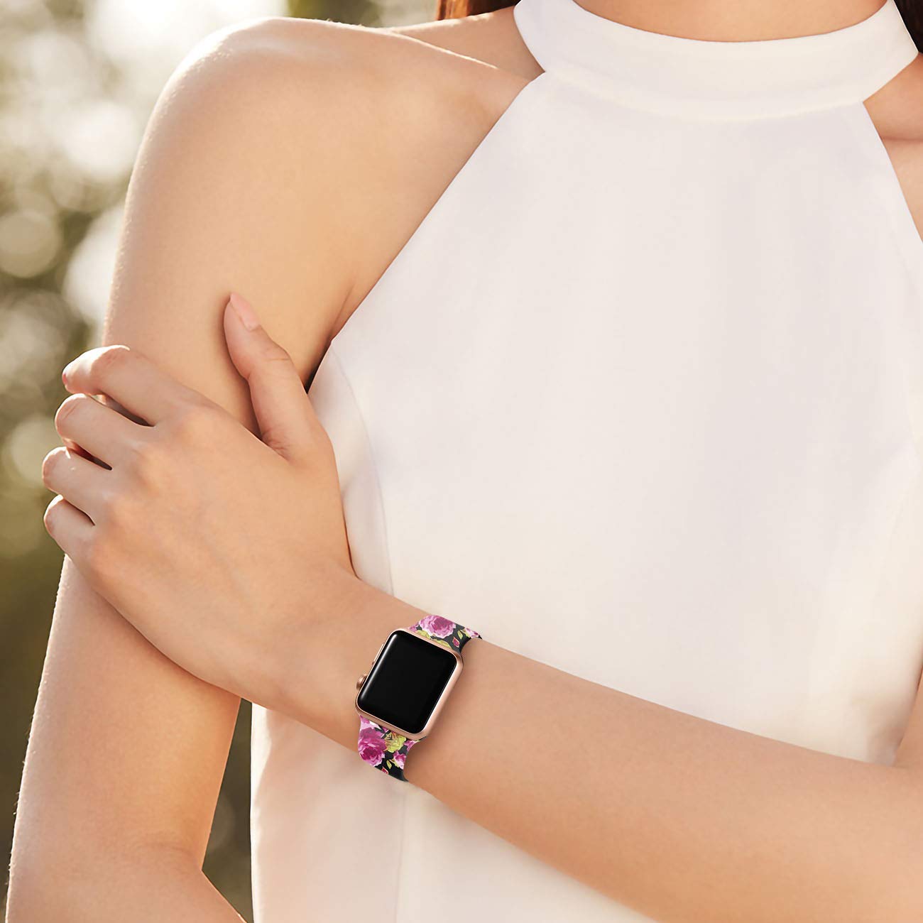 Lerobo Floral Print Silicone Replacement Band for Apple Watch Series 9/8/7/6/5/4/3/2/1 & SE - Compatible with 38mm 40mm 41mm Women's iWatch - Pink Flower Pattern (M/L Size) | Perfect for Workouts, Daily Wear & Fashion Accessories