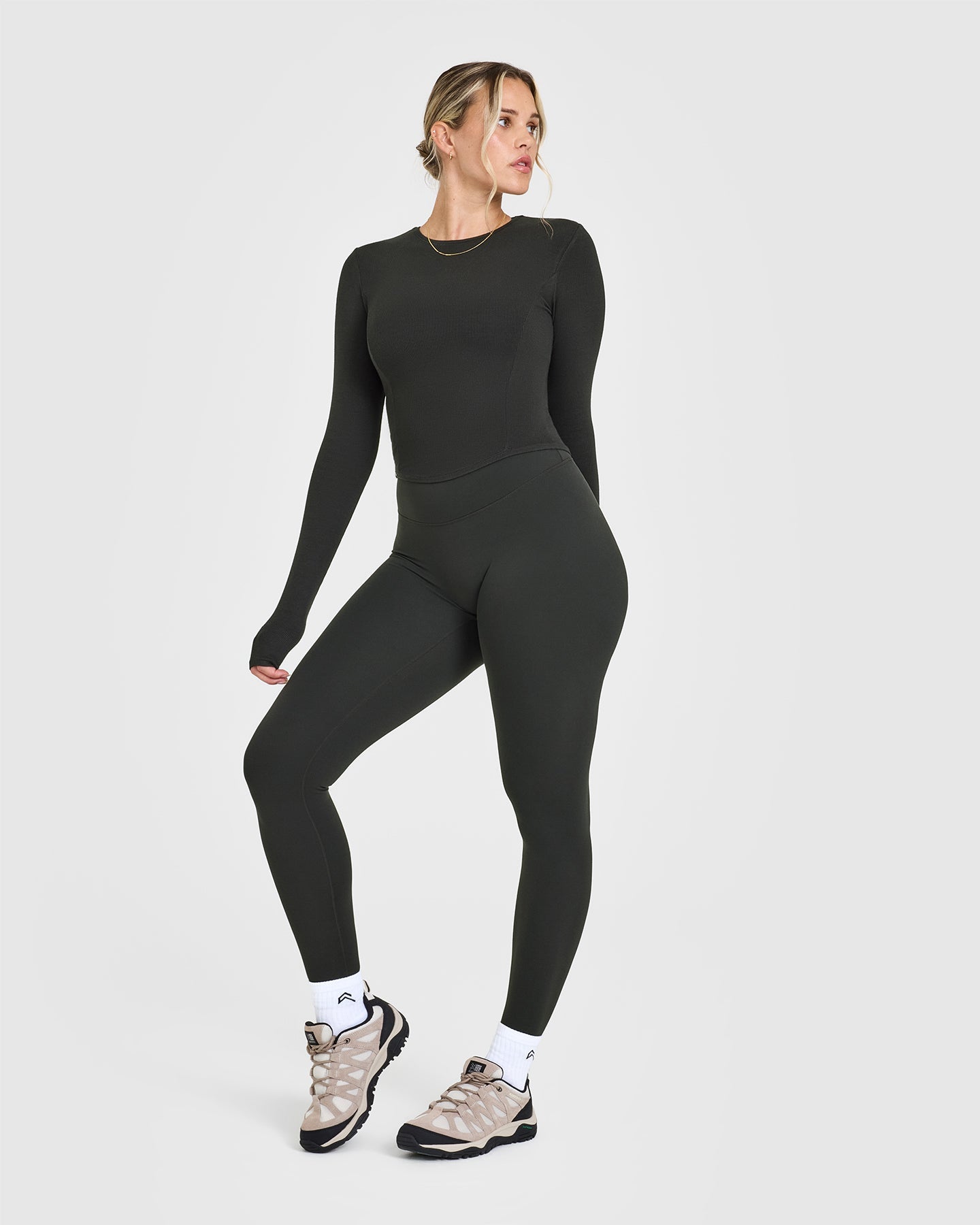 Mellow™ Rib Mid Long Sleeve Top for Women - Soft Black Stretch Knit Shirt | Perfect for Casual Wear, Layering & Office Outfits
