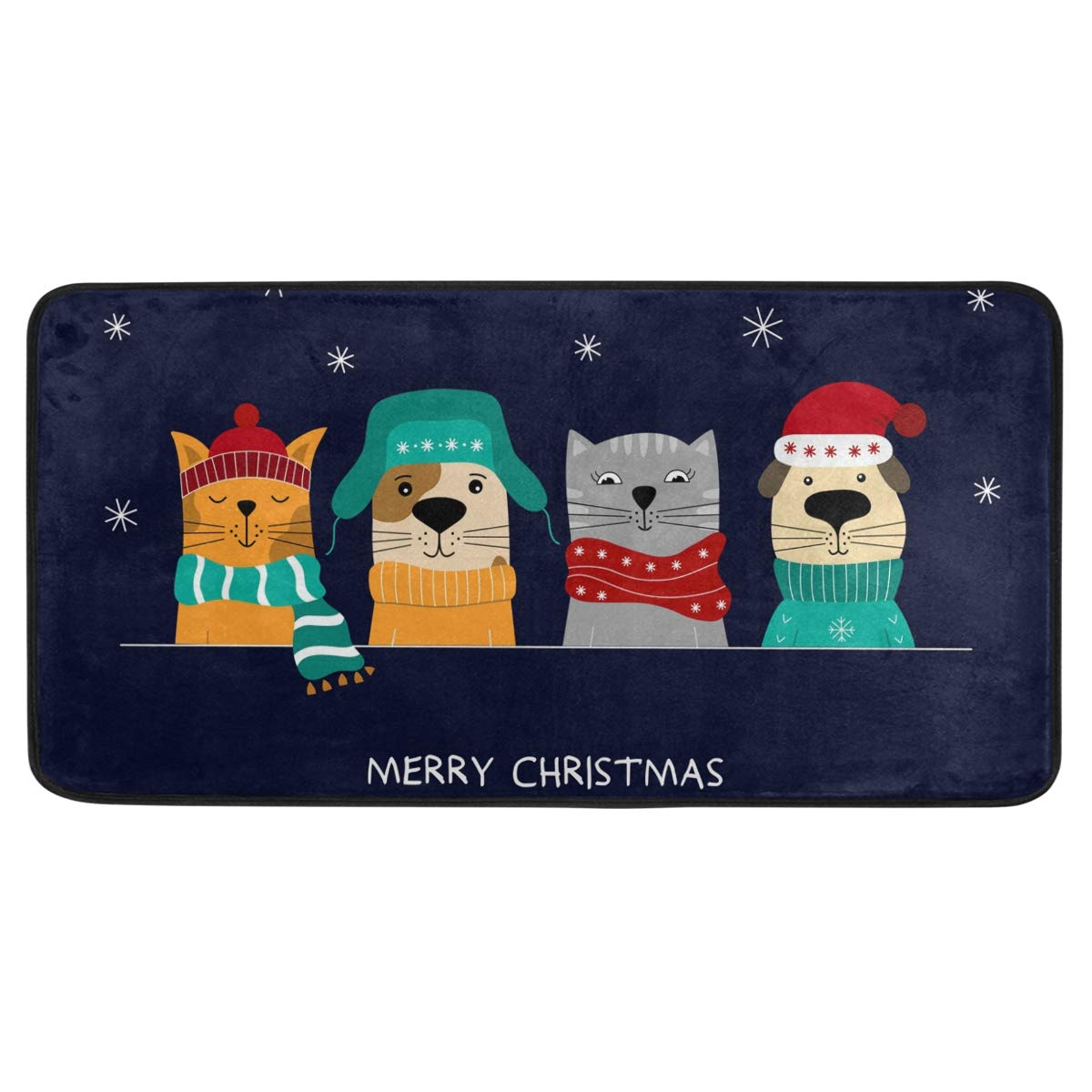 DOMIKING Non-Slip Christmas Dog Kitchen Rug - 39x20 Inch Waterproof Foam Floor Mat for Pets, Farmhouse Decor - Perfect for Holiday Kitchen, Entryway & Standing Areas (Black)
