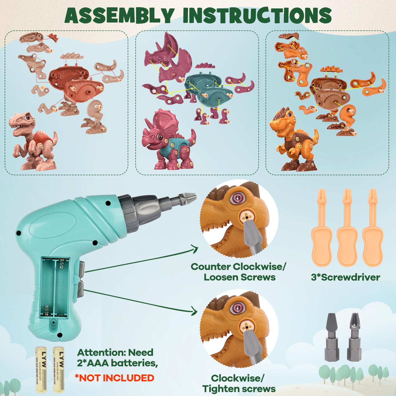 Laradola STEM Take Apart Dinosaur Toys for Kids Ages 3-8 - Construction Building Toys with Electric Drill - Educational Birthday Gifts for Boys & Girls (Blush Pink) | Perfect for STEM Learning, Creative Play & Birthday Parties