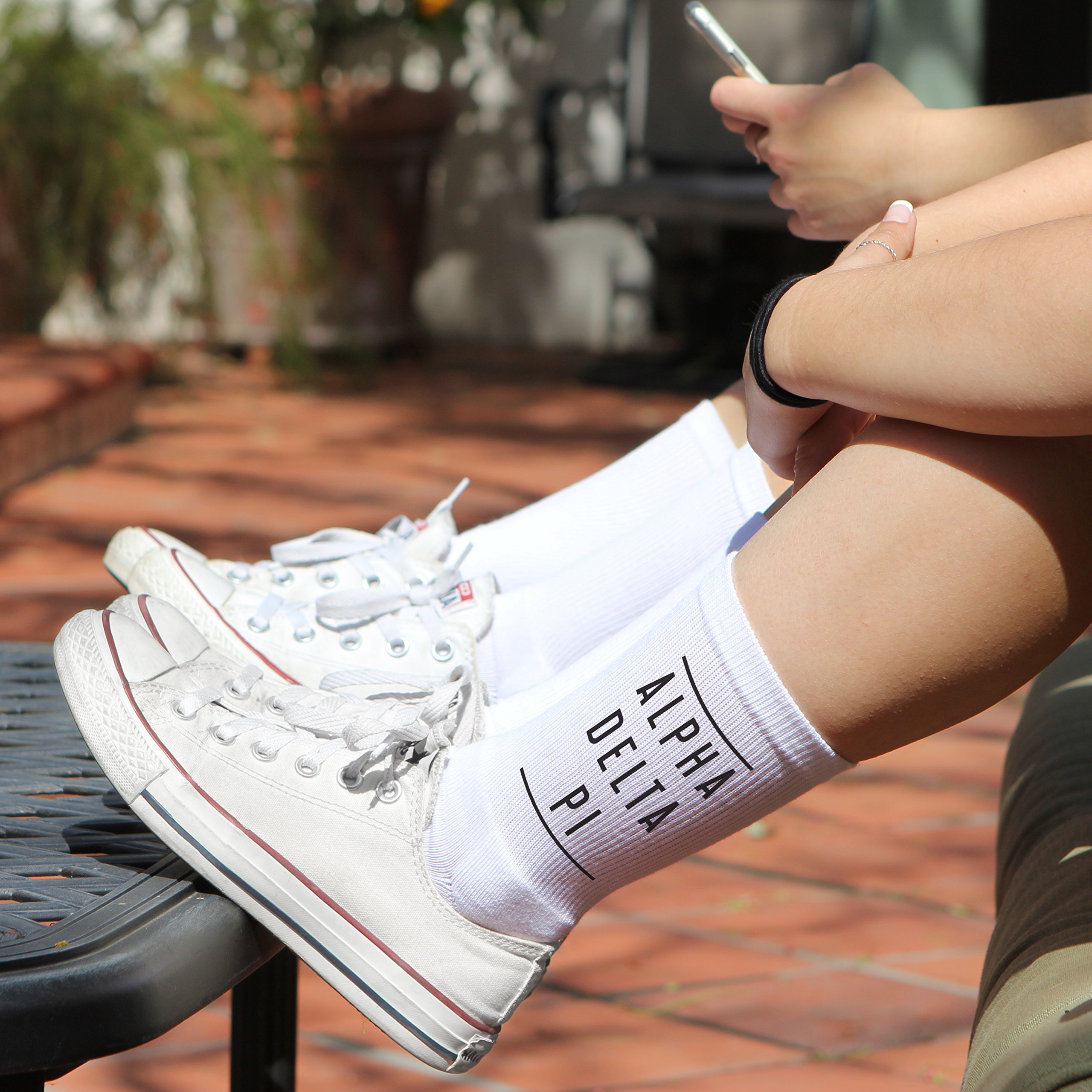 Sorority Socks for Women - Custom Printed Greek Letter Crew Socks (Black on White) - Perfect for Sorority Events, College Gifts & Sisterhood Apparel