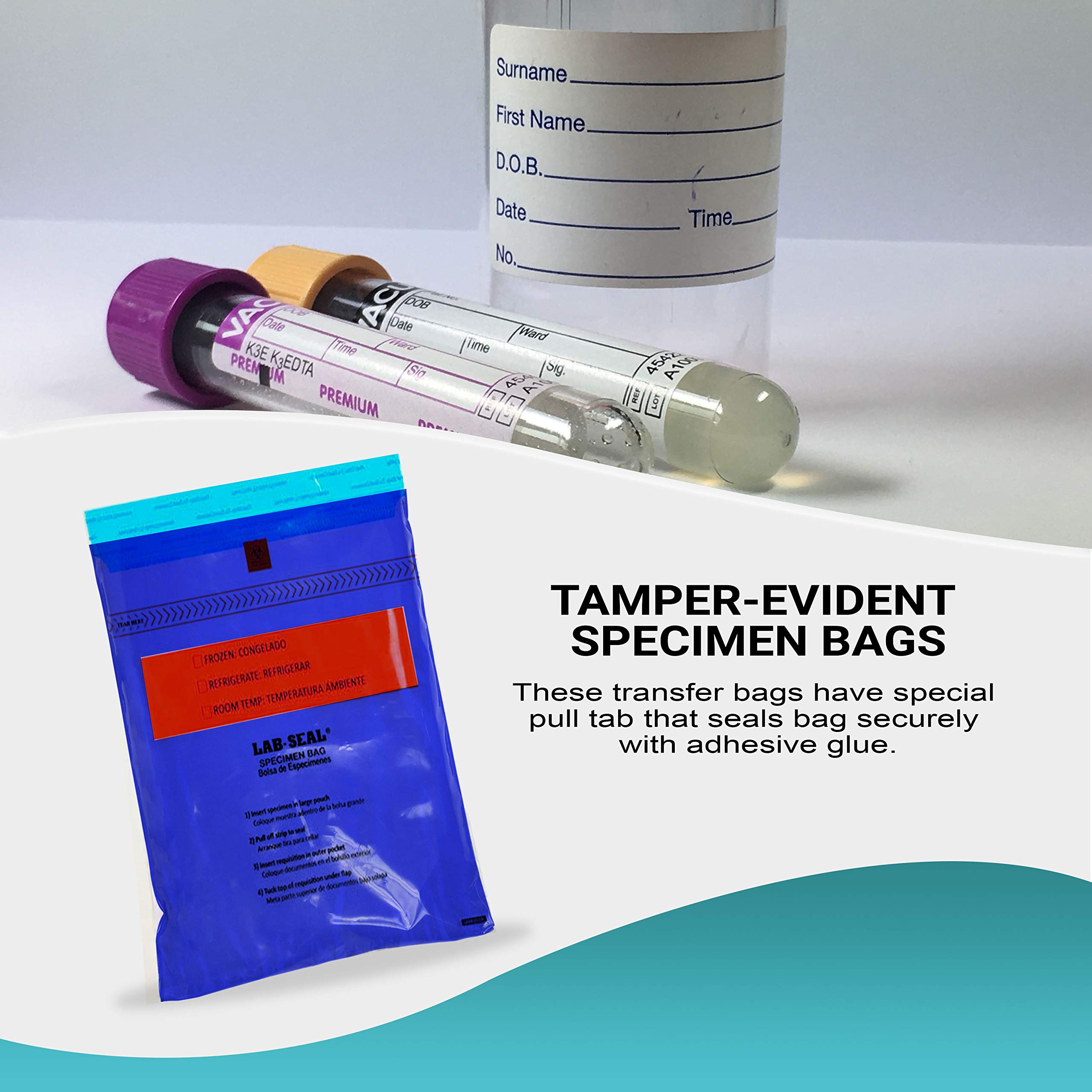 APQ 1000 Pack Tamper-Evident Specimen Bags - Blue 6x10 Inches, Printed Polyethylene Bags with Pull Tab Adhesive Closure, 1.80 mil Thick, Removable Biohazard Symbol - Ideal for Medical Specimens, Laboratory Samples, and Health Safety Needs