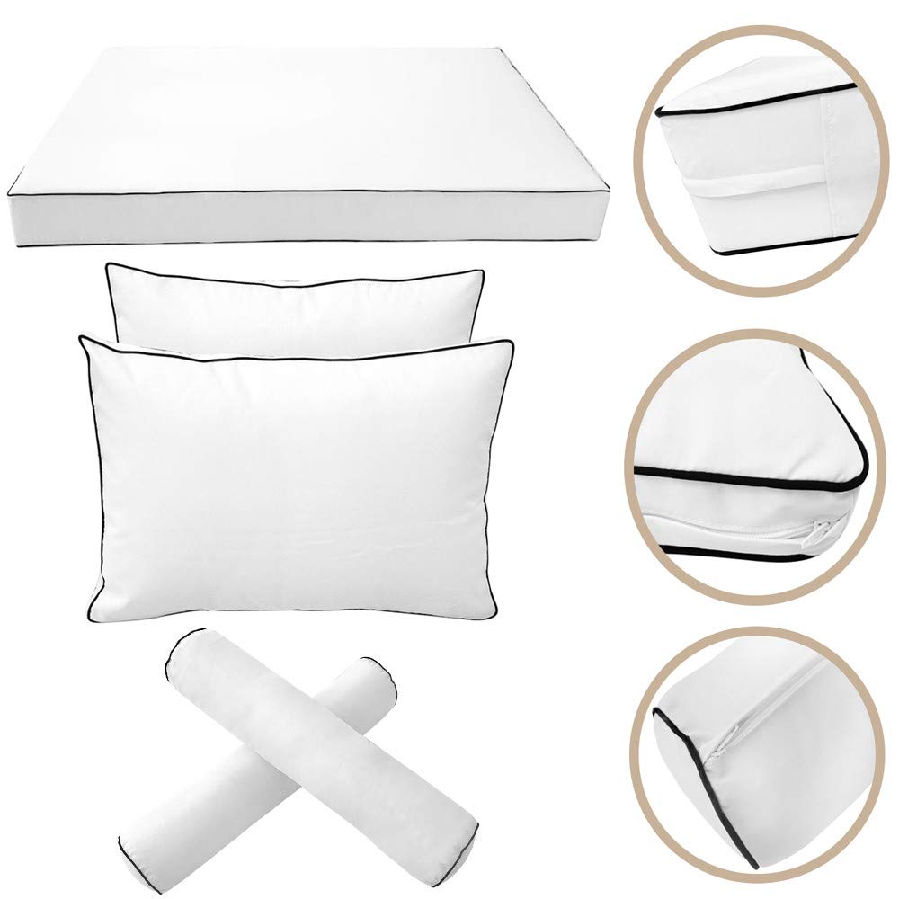 Prolinemax S1 Outdoor Daybed Mattress Slipcover with Contrast Trim - Waterproof Bolster Backrest Cushion Cover for Patio, Poolside & Garden Furniture (AD106)