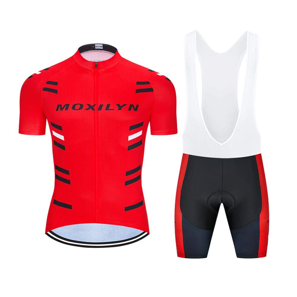 MOXILYN Men's Cycling Jersey & Bib Shorts Set - Breathable Short Sleeve Mountain Bike Shirt with 20D Gel Padded Chamois for MTB Road Biking - Perfect for Training, Racing & Outdoor Cycling Adventures