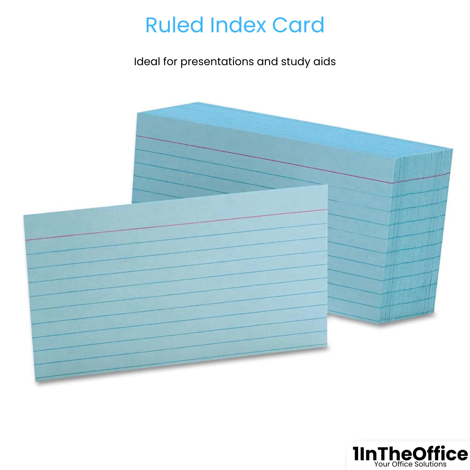 1InTheOffice Blue Index Cards 3x5 Inches, Ruled Colored Note Cards for Study, Office & Organization - 400 Pack - Perfect for Flashcards, Memos & Project Planning
