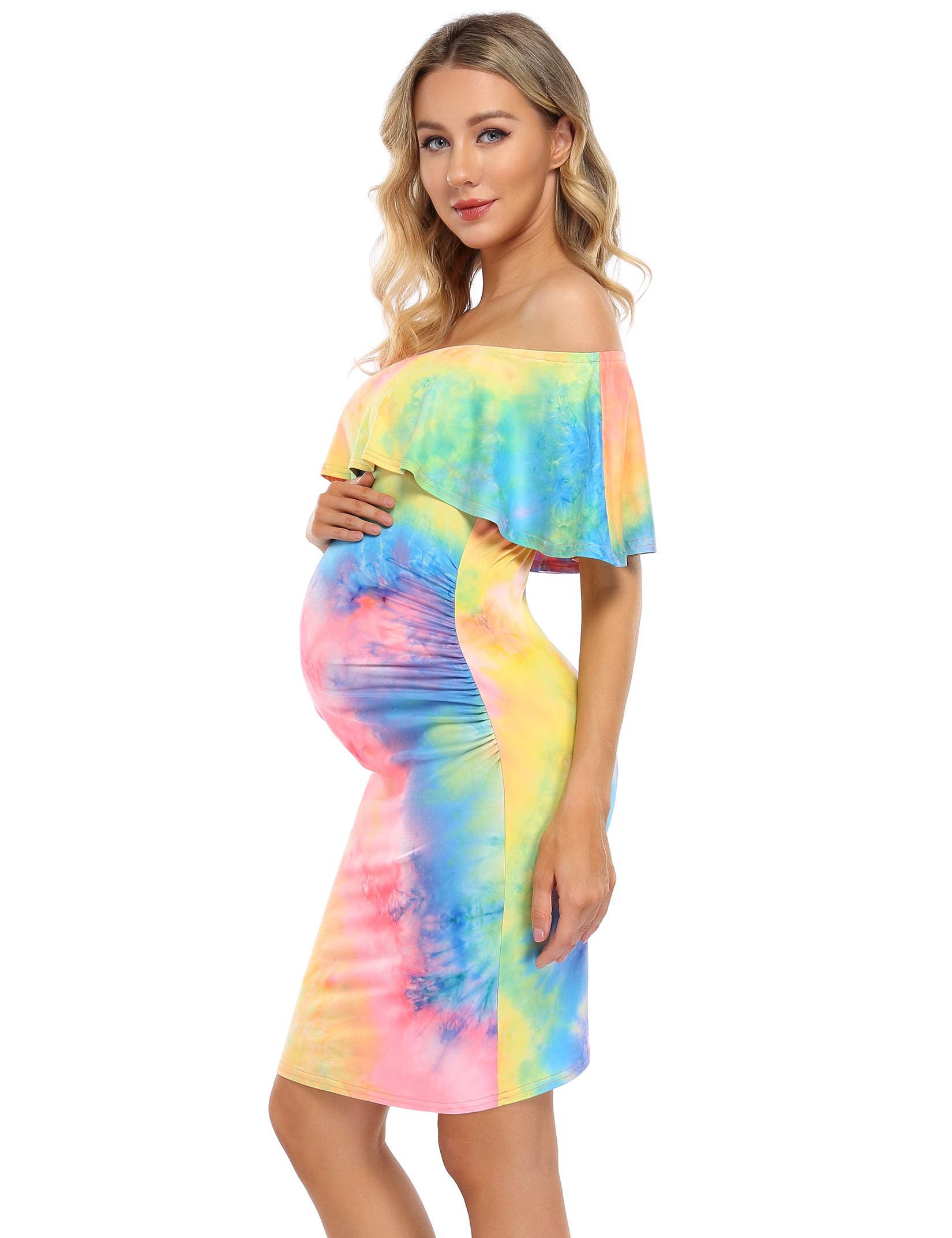 Maternity Maxi Dress for Women - Off Shoulder Casual Pregnancy Dress for Baby Shower, Photoshoot & Special Occasions | Flowy Nursing Dress for Maternity Wear & Breastfeeding